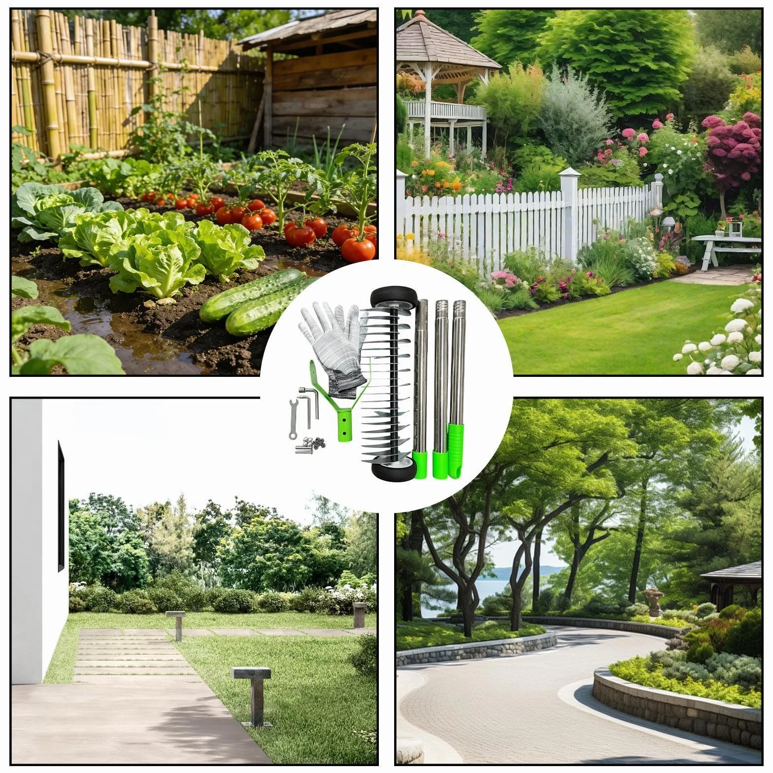 Rastrillo Desbrozador Mango Ajustable | Equipo de Limpieza de Jardín para Recoger Hojas y Restos Vegetales en Patios, Jardines y Fincas, para Personas Mayores y