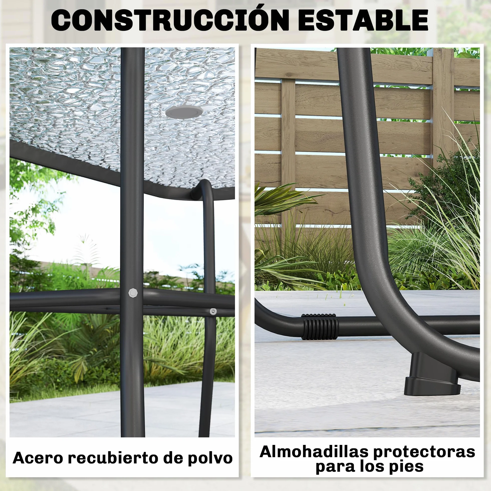 Outsunny Conjunto de Mesa y Sillas Jardín 8 Piezas, Muebles Exterior con Sombrilla, Sillas Plegables, Mesa Vidrio Templado, Gris