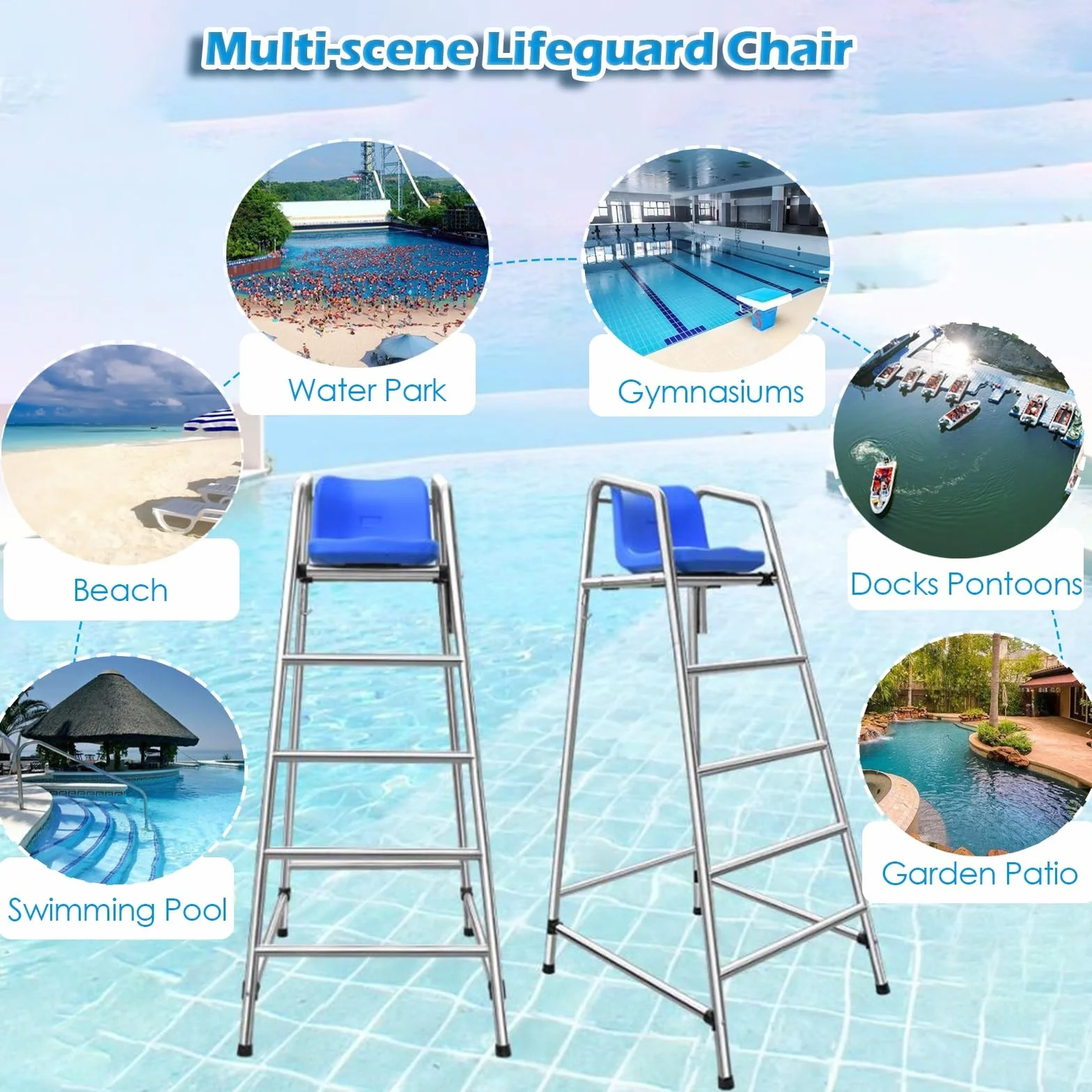 Silla de socorrista de piscina 120/150/180cm altura salvamento alta resistencia