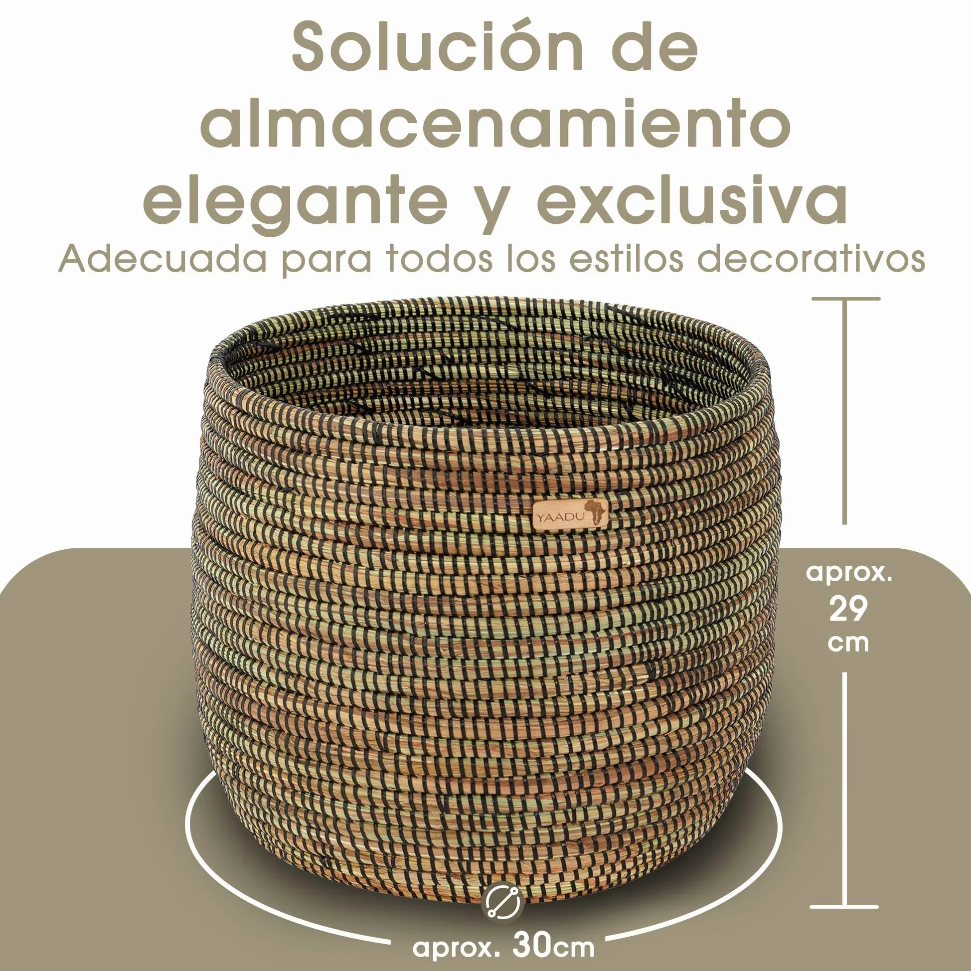 YAADU Cesta de almacenamiento trenzada – Para plantas, estantes, africano, decorativo, juguetes y objetos diferentes – Modelo Kikongo (negro)