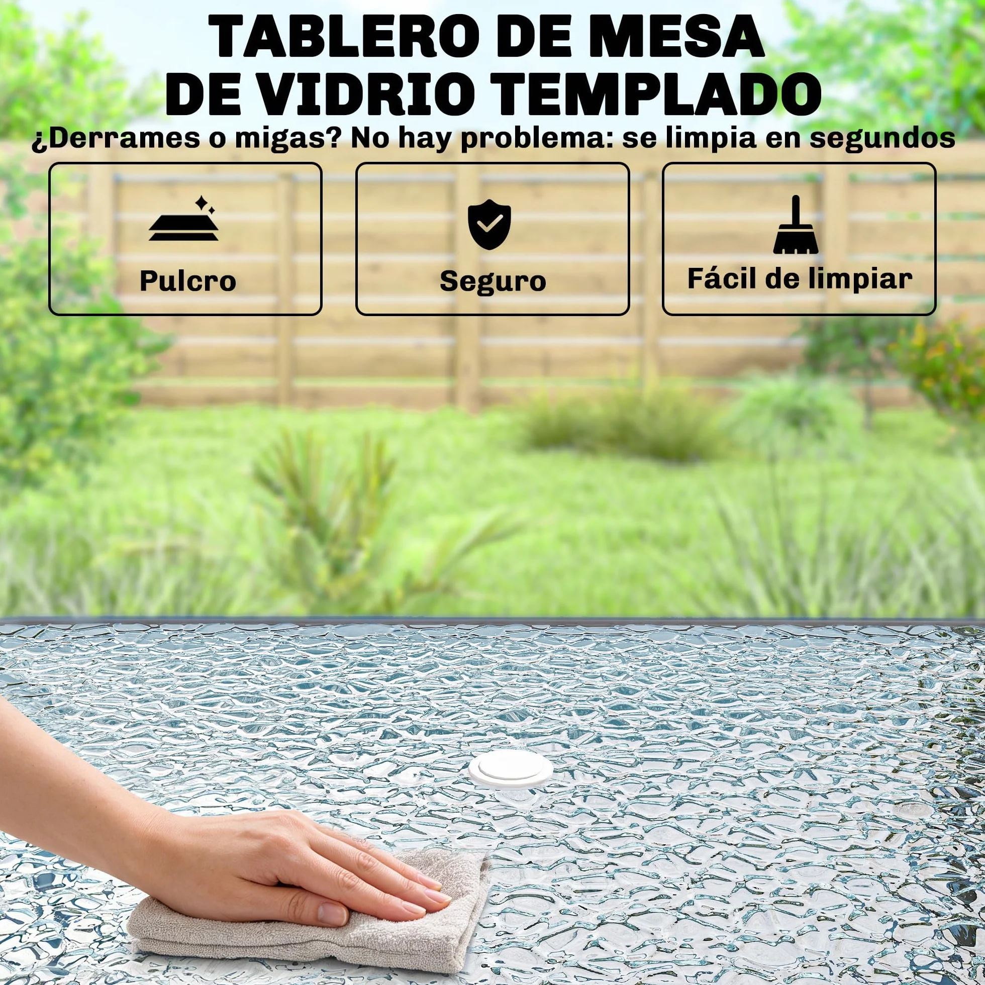 Outsunny Conjunto de Mesa y Sillas Jardín 8 Piezas, Muebles Exterior con Sombrilla, Sillas Plegables, Mesa Vidrio Templado, Gris