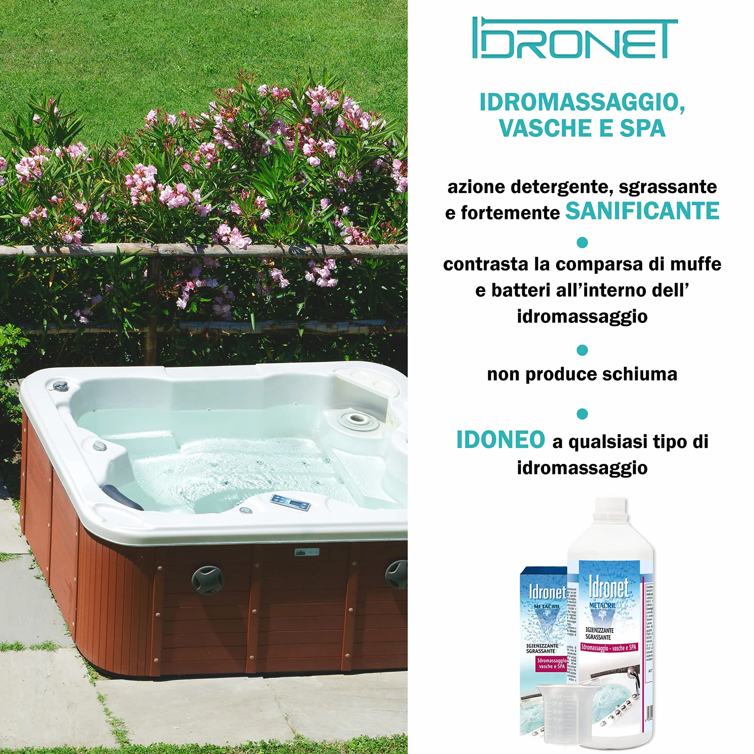 Idronet Metacril Desinfectante para Bañera de Hidromasaje Spa 3 Litros