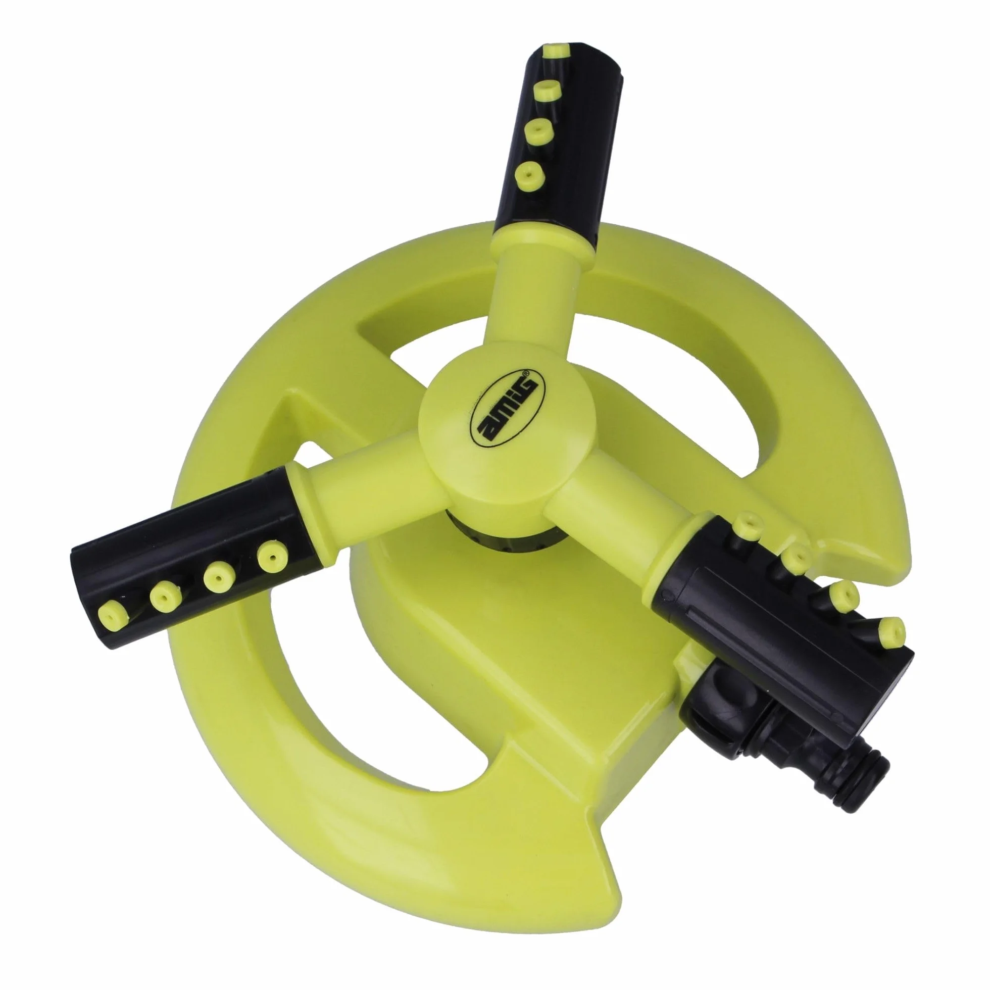 Amig Aspersor Giratorio 3 Boquillas Ø200 x 100 mm 3 Brazos Giratorios Conector Rápido 63,5 m² Plástico ABS Verde Pistacho Negro