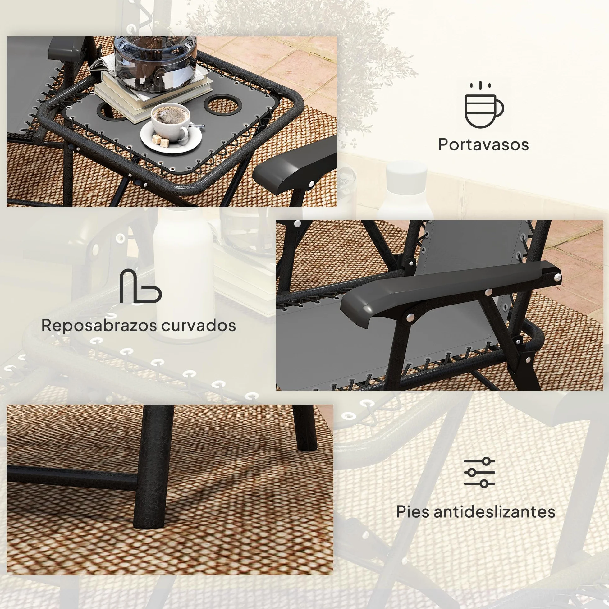 Outsunny Conjunto de Mesa y Sillas de Terraza Exterior 3 Piezas Plegables con Estructura de Acero Gris Oscuro