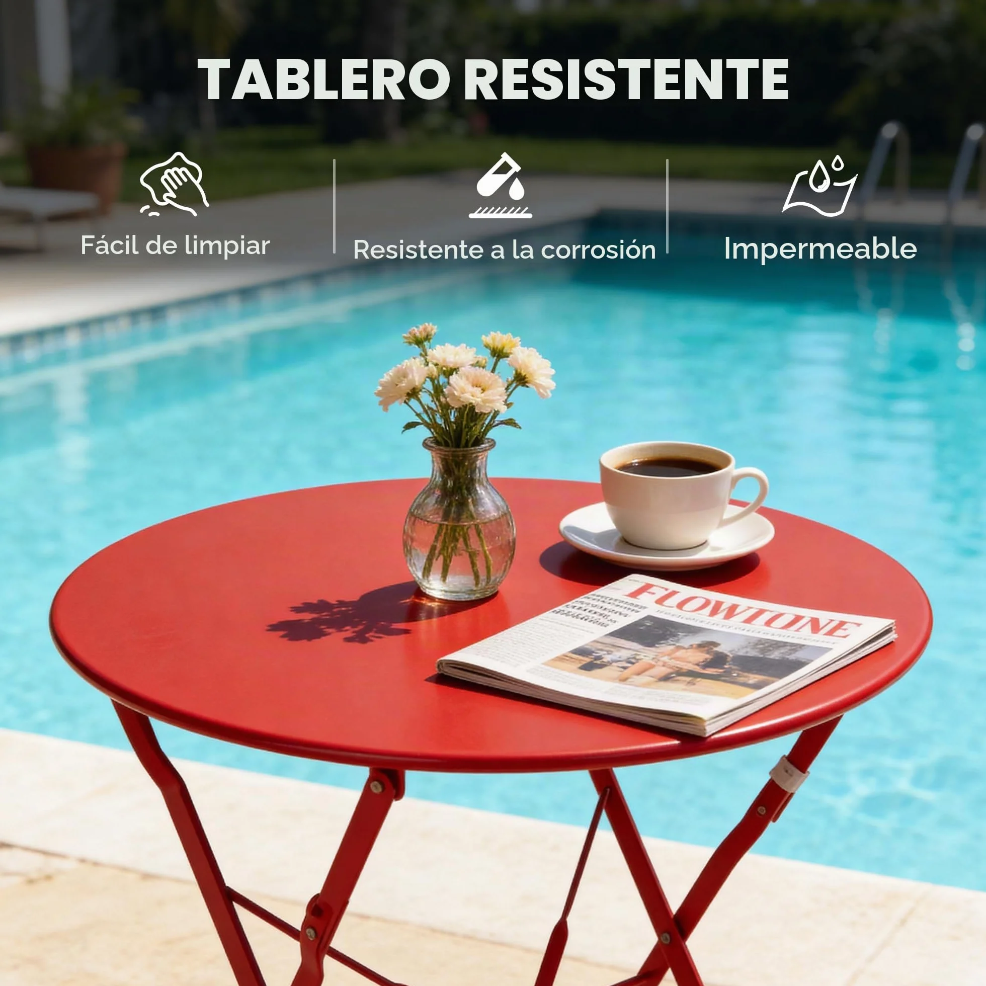 Grand patio Conjunto de Bistró 2 Sillas 1 Mesa Plegable Acero Premium Rojo