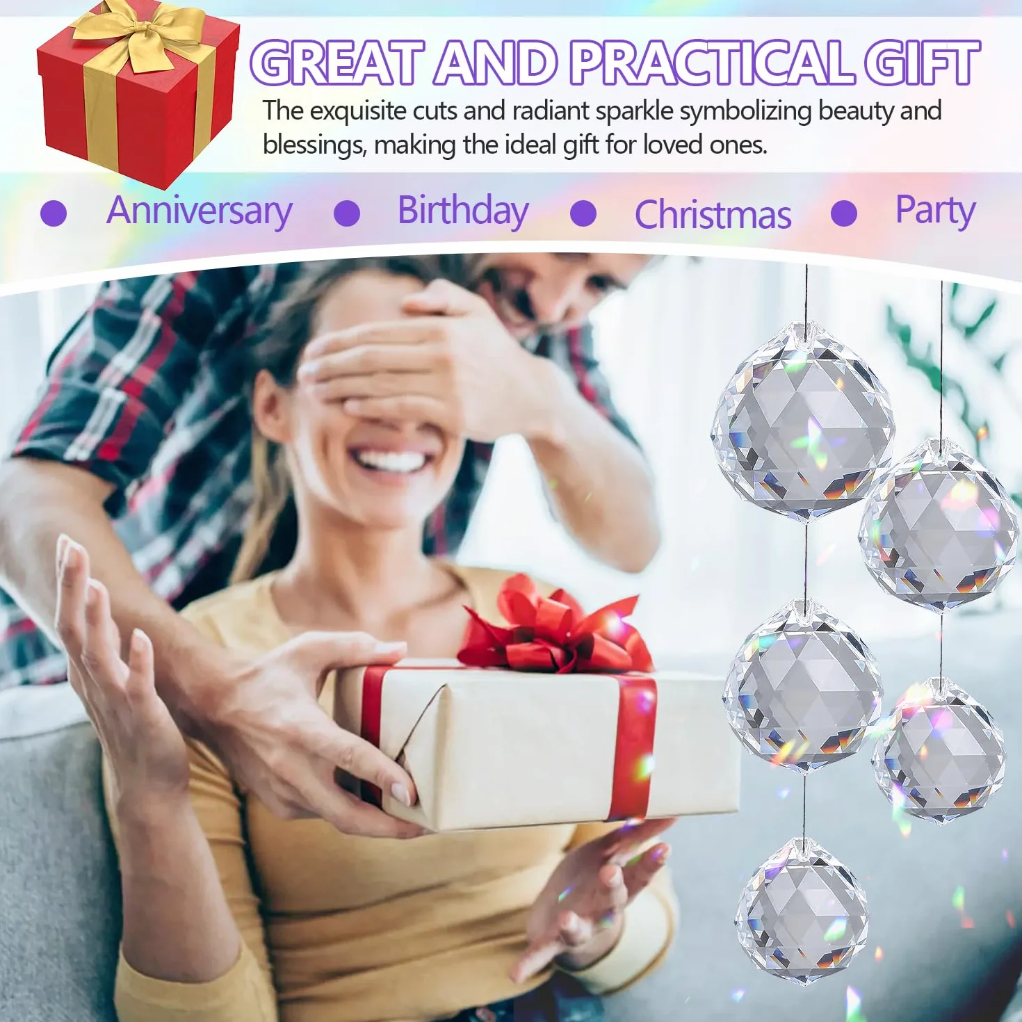 Atrapasoles Bola de Cristal Prisma 24 Piezas Reutilizables Colgante Transparente 20mm 24mm 29mm Decoración
