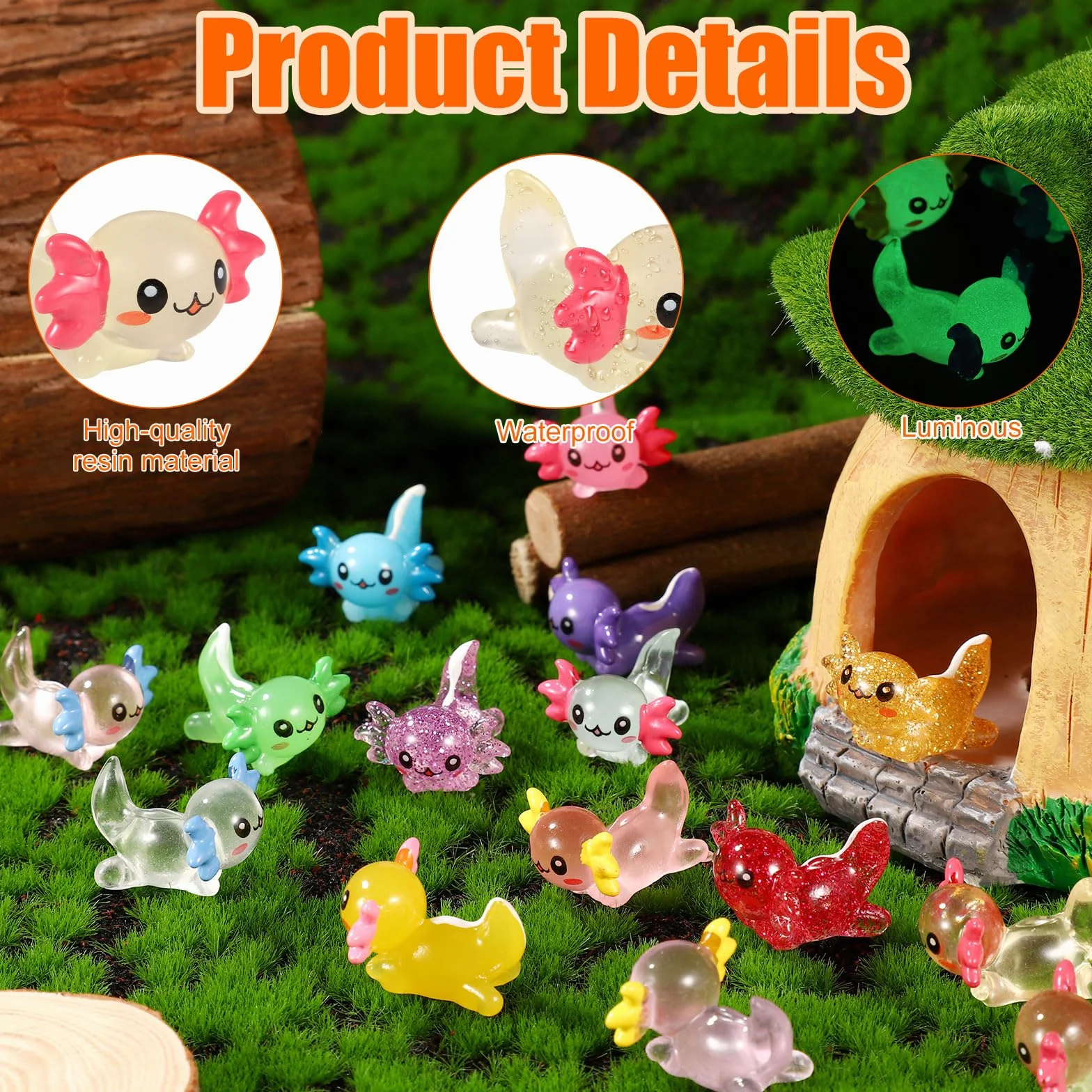Mini Axolotl Resina Figuras 24pzs 3 Estilos Pequeño Juguete Adorno Amuletos Manualidades Jardín Decoraciones