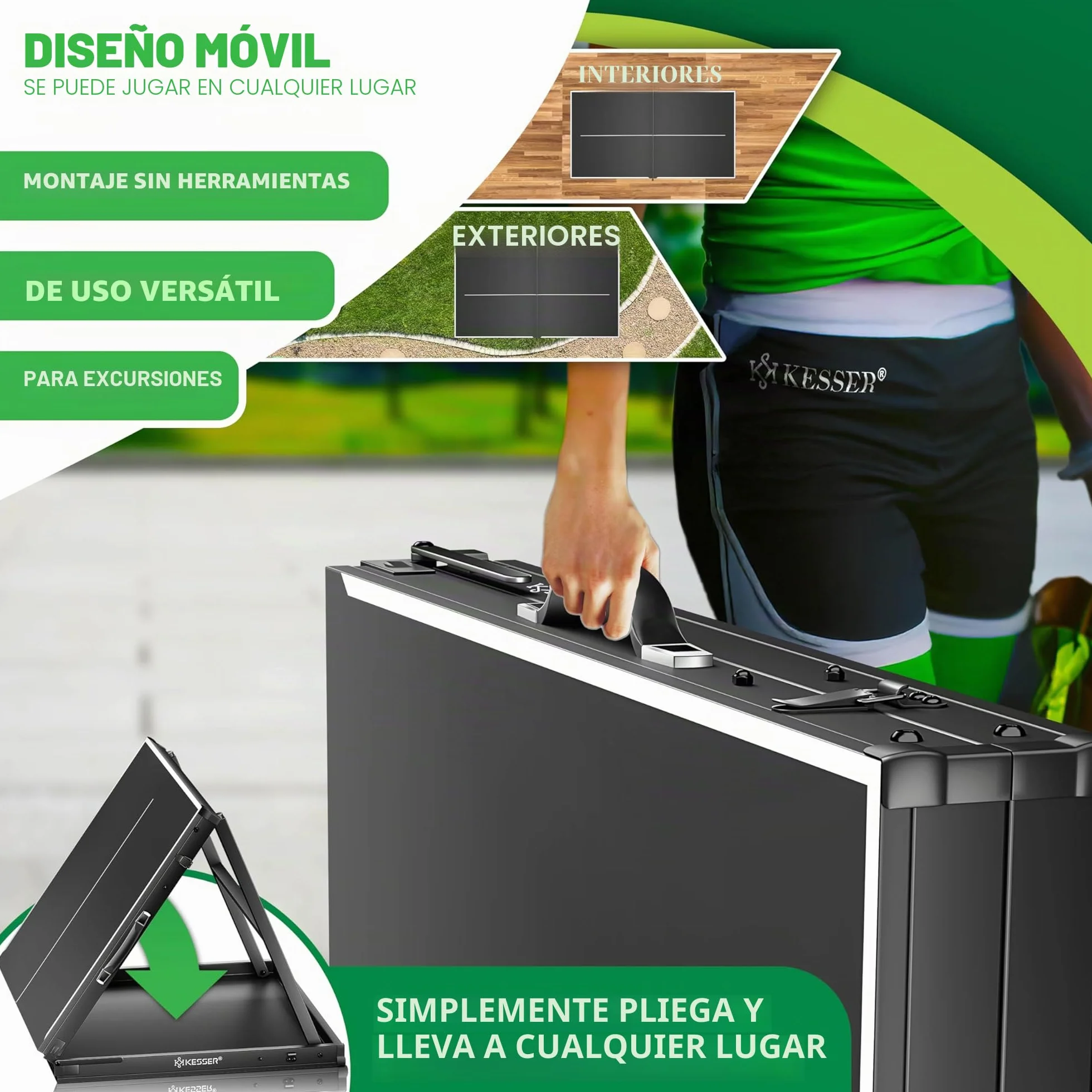 KESSER Mesa de ping pong Mini Outdoor Interior con raquetas, pelotas y red TT – Resistente a la intemperie – Plegable para viajes