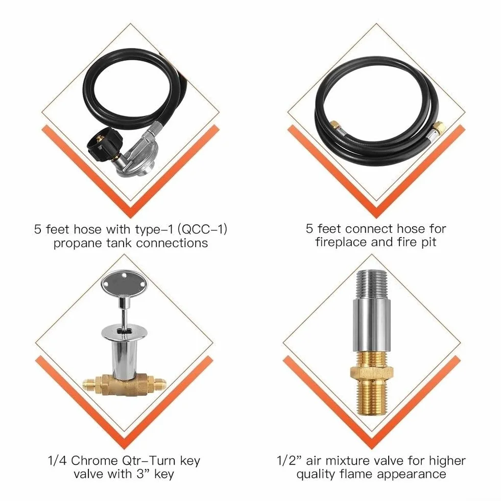 Juego de manguera reguladora de propano con válvula de 1/2 pulgadas y mezclador de aire de latón, manguera de conexión de 60 pulgadas para control de quemador de fuego, ajustable 0-30 PSI, 150 K BTU