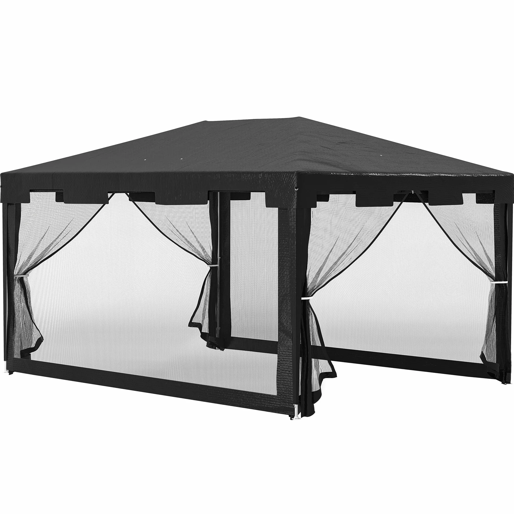 Outsunny Carpa de Jardín 4x3 m Cenador Desmontable Exterior con 4 Mosquiteras Laterales 2 Puertas con Cremallera y 6 Orificios de Drenaje Impermeable Anti-UV para Terraza Patio Playa Gris Oscuro