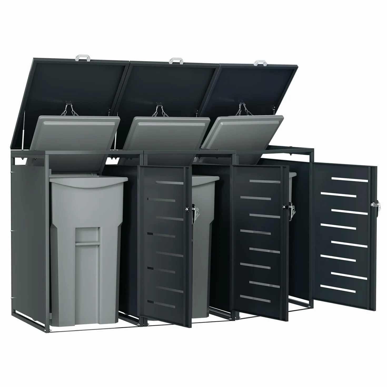 Caja para 3 cubos de basura 120L 240L acero resistente intemperie ventilación antracita