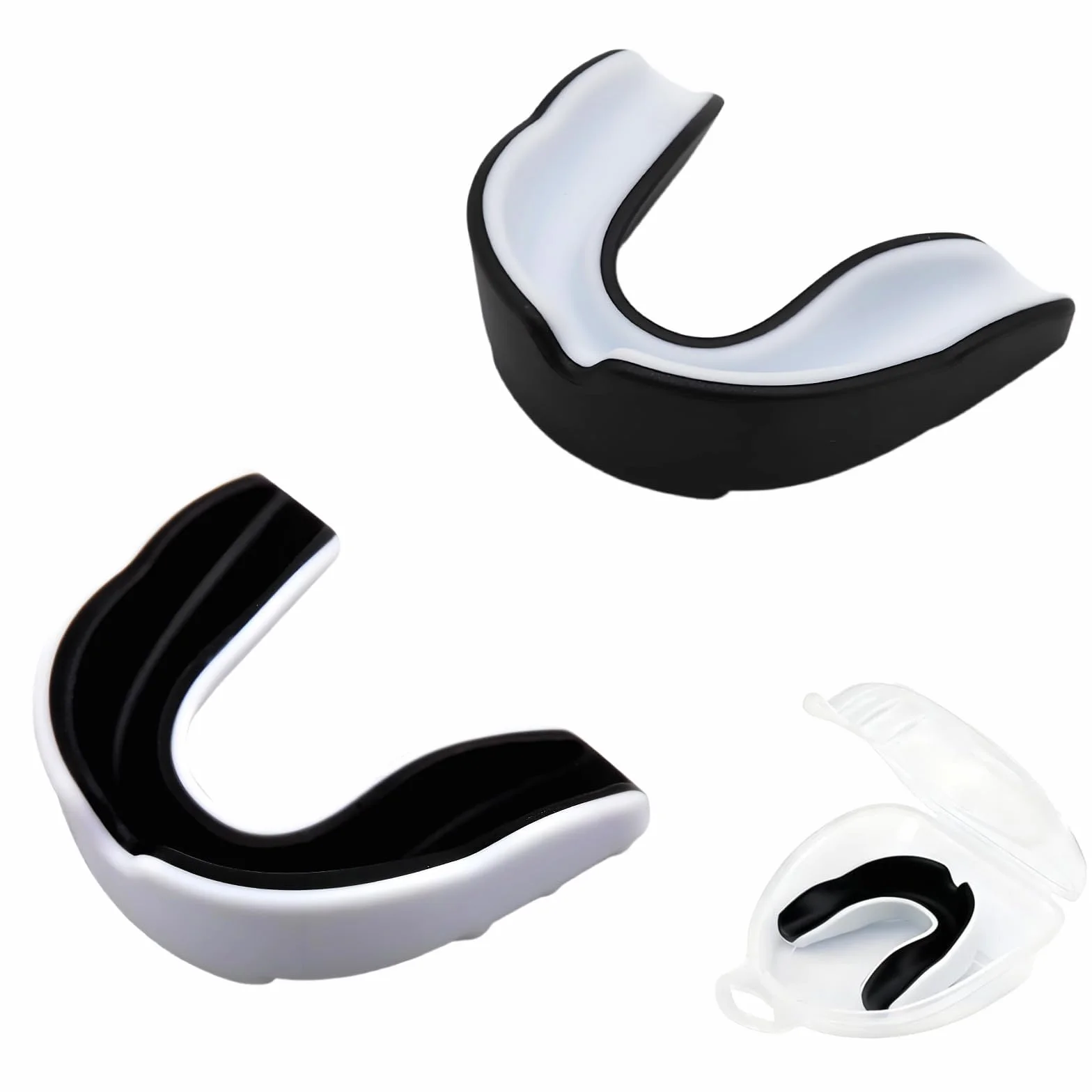 Protector Bucal Deportivo Adultos MMA Boxeo Rugby Hockey Artes Marciales Ajuste Personalizable Máxima Protección Blanco y Negro