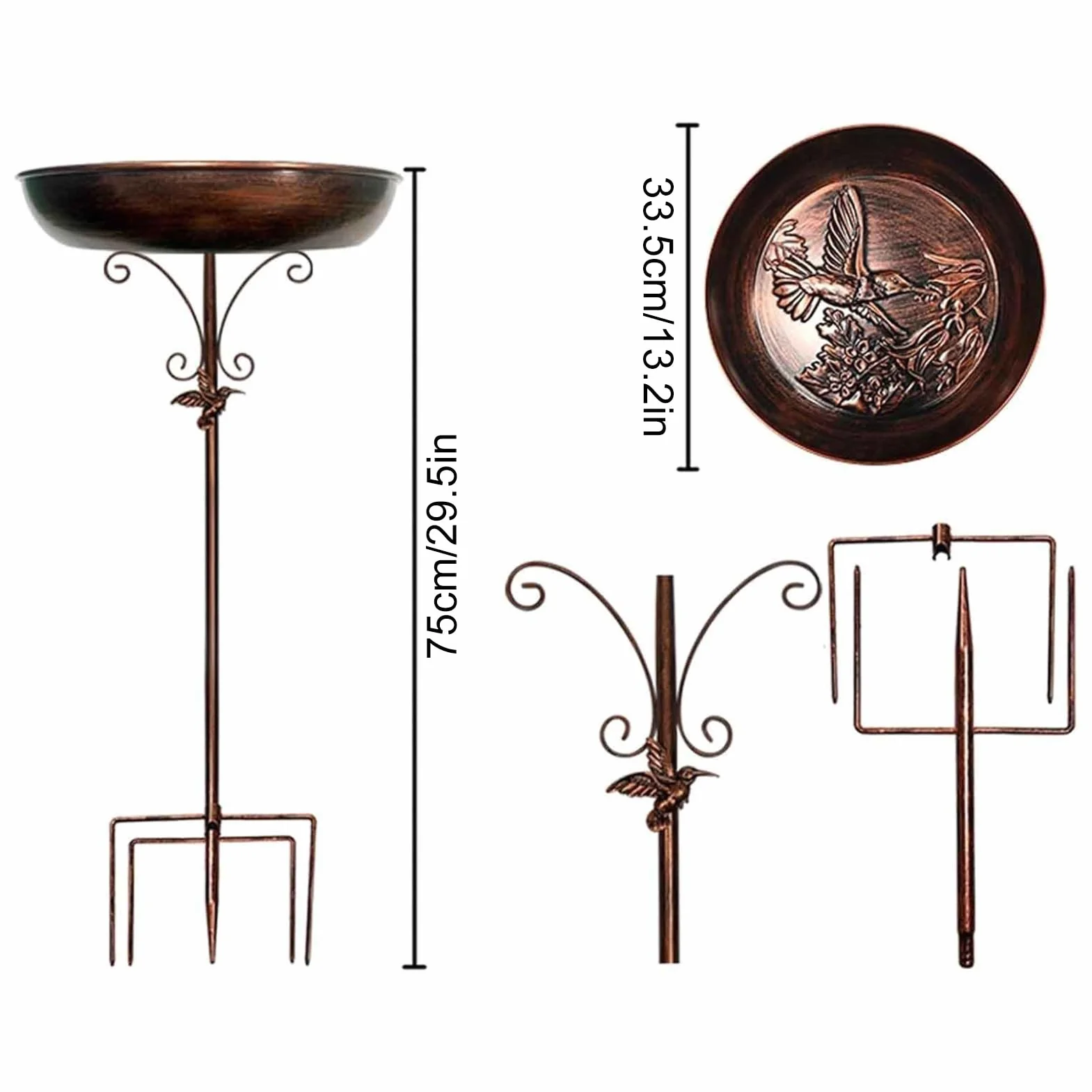 Teksome Bebedero para Aves Exterior, Metal con Soporte Decorativo para Jardín