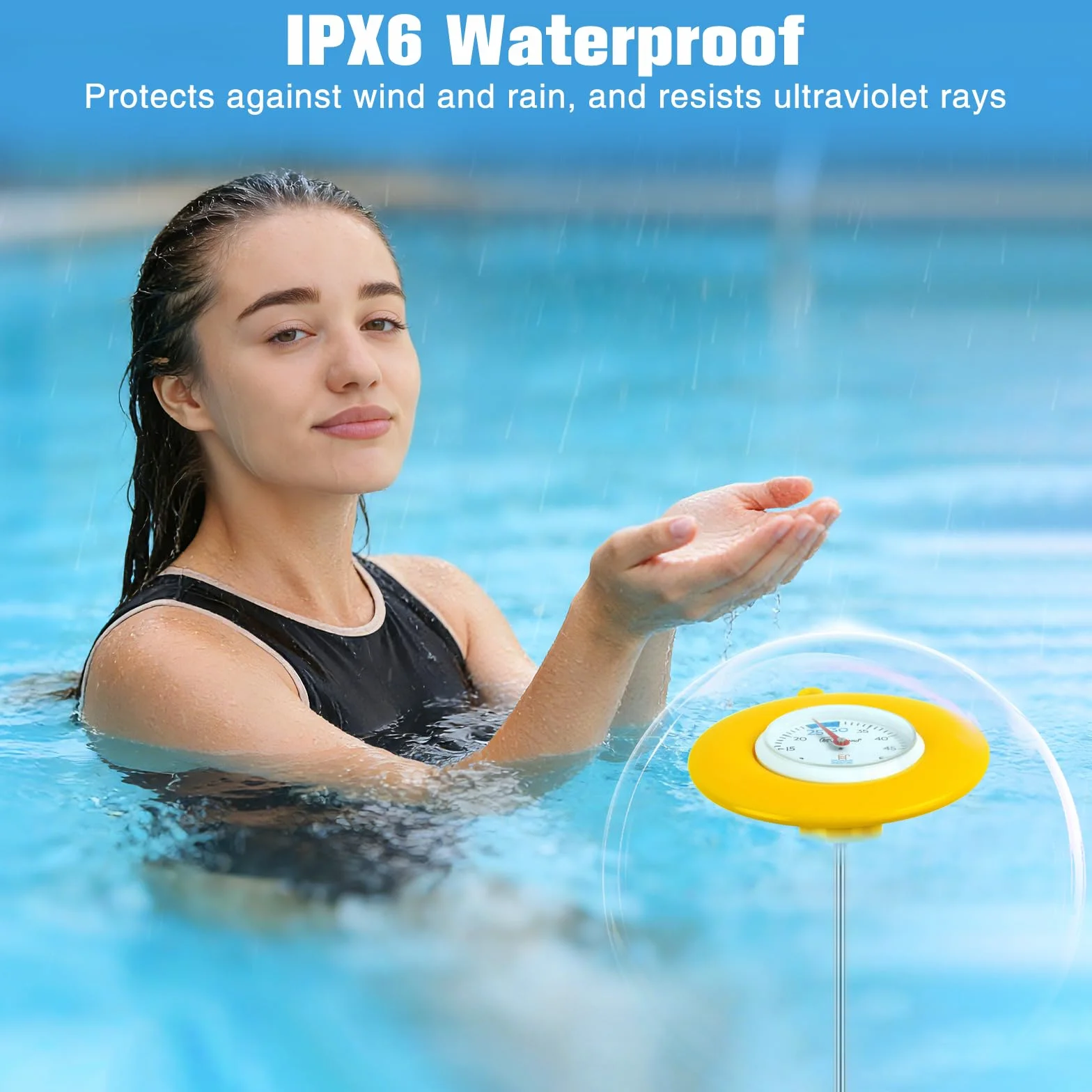 Termómetro Piscina Flotante IPX6, Termómetro de Agua Resistente para Piscina, Spas, Jacuzzi