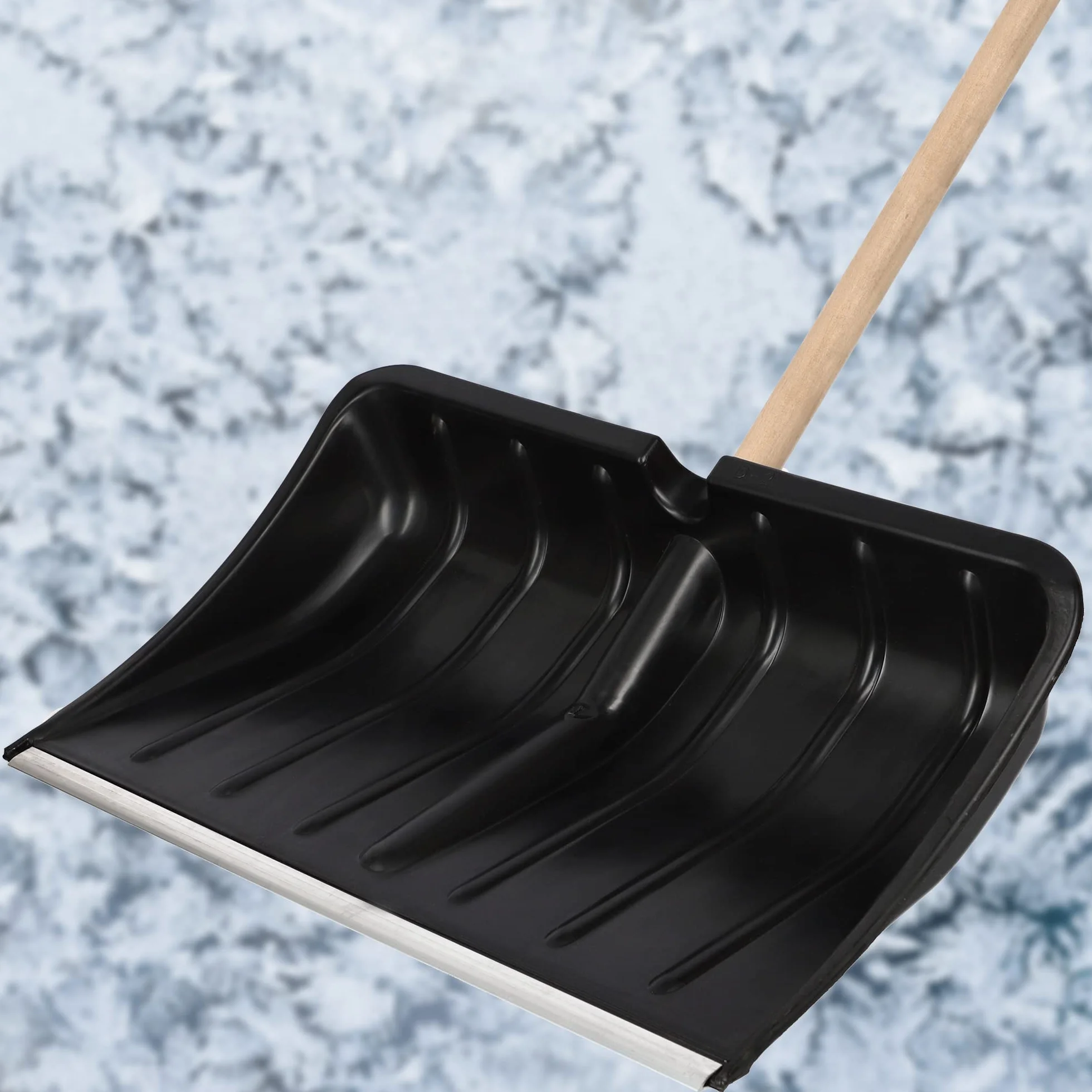 KOTARBAU Pala de Nieve Quitanieves 54cm Plástico Resistente Borde Aluminio Mango Madera