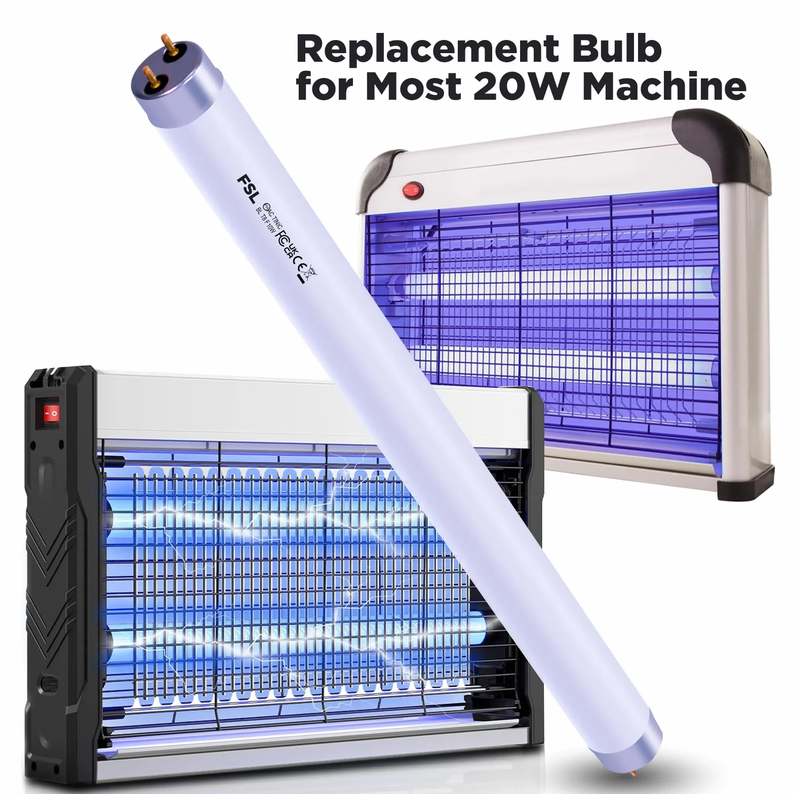 FSL BL T8 F10W Bombillas para Matamoscas 345mm 13 Pulgadas Lámparas de Repuesto 20W Luz Negra 365nm