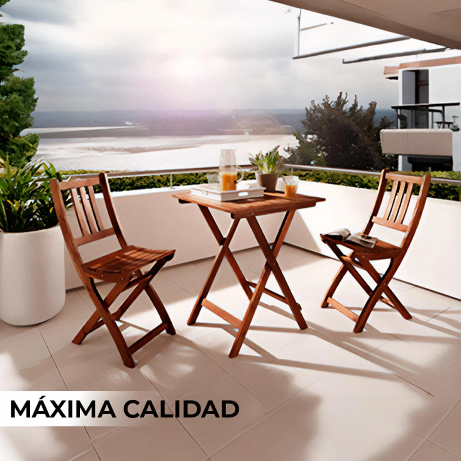 Set de bistró 3 Piezas Madera de Acacia marrón Mesa 60x60x72 cm 2 sillas Plegables Exterior