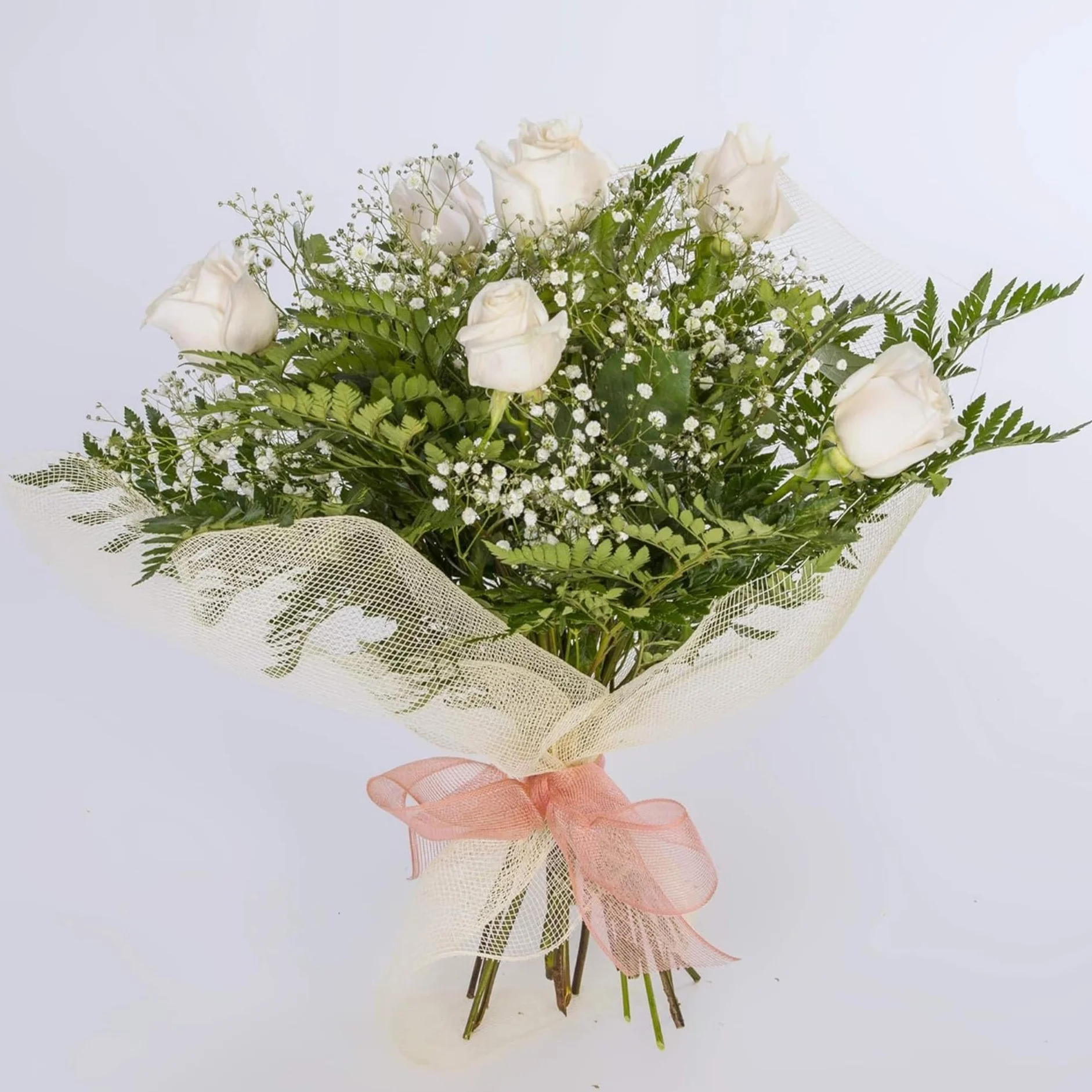 Ramo de flores naturales a domicilio 6 Rosas blancas con tarjeta de dedicatoria