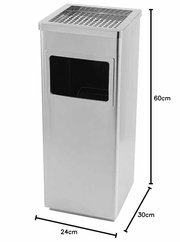 HUOLE Papelera con Cenicero Acero Inoxidable 48L 30x24x60cm Cubo Basura