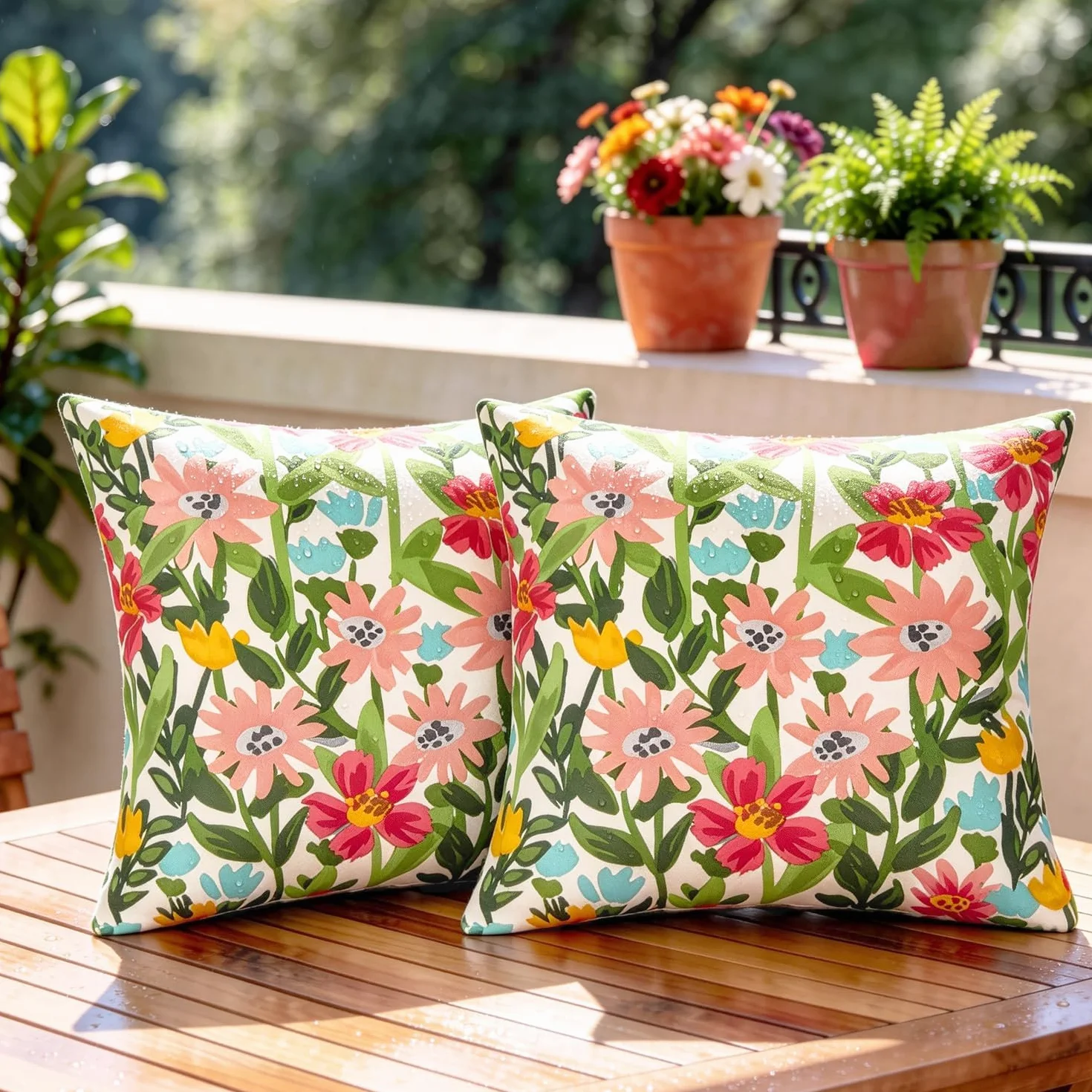 Fundas de cojín impermeables 40x40 cm para exteriores con estampado de flores