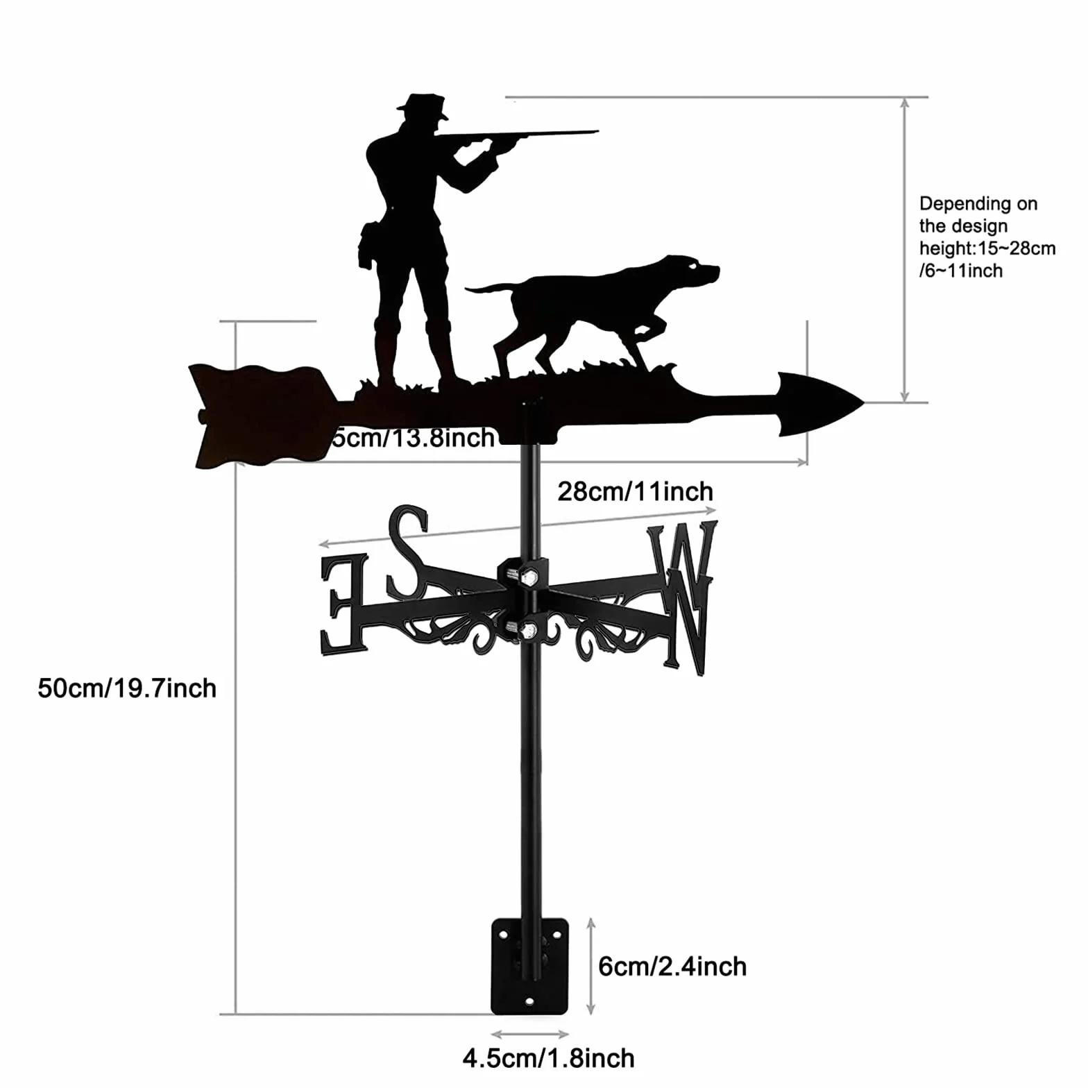 Veleta para Cazador y Perro con Montaje en Techo, Indicador de Dirección del Viento para Granja, Caza, Jardín, Decoraciones de Metal