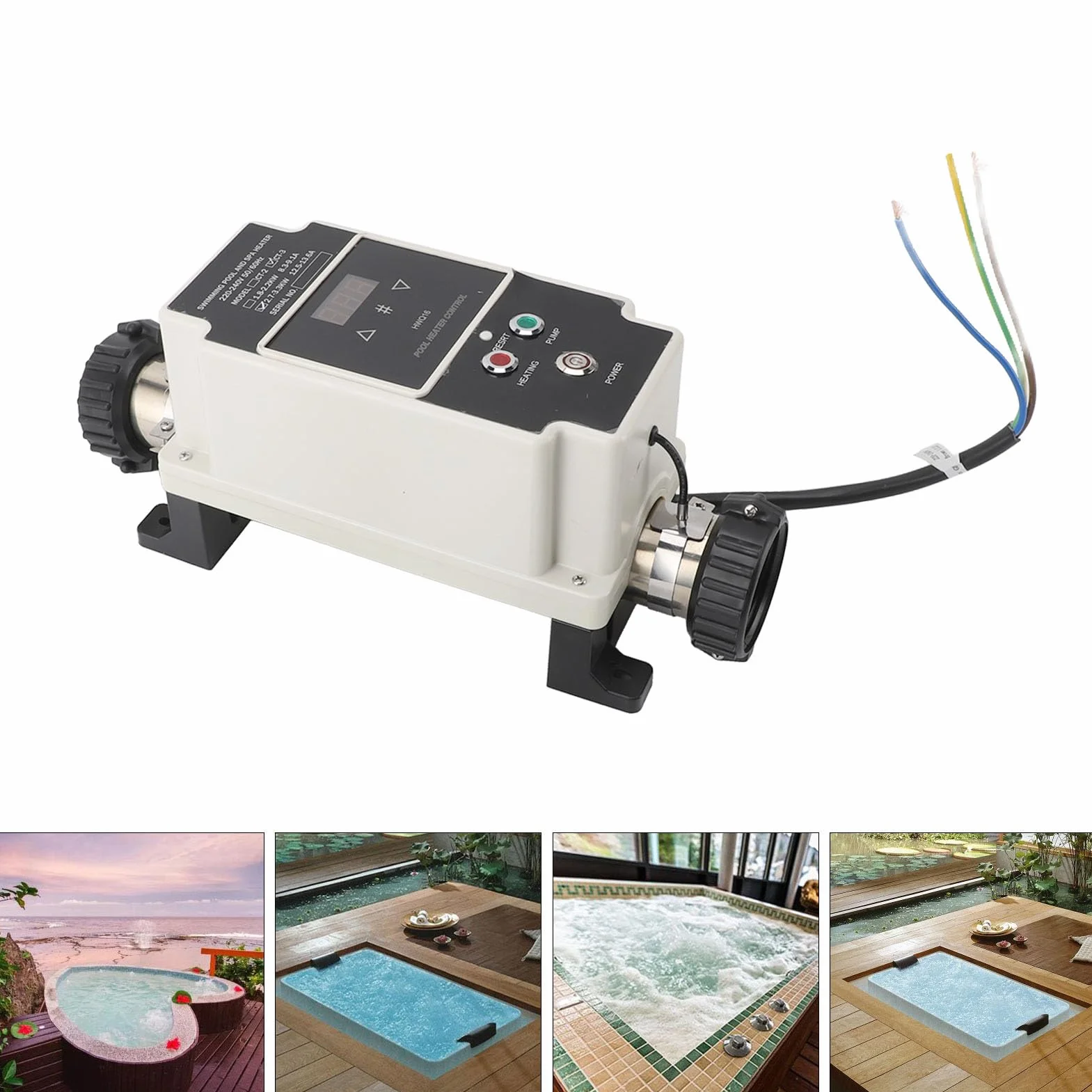 Bewinner Bomba de Calor para Piscina 230V 2.7-3.3 KW Termostato Calentador de Agua Pantalla Digital