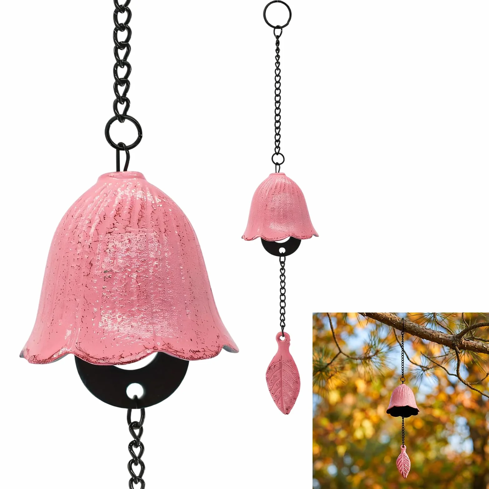 Japonesas Carillón de Viento de Hojas, Campanas de Viento de Hierro Fundido, Colgante para Exterior, Decoración de Bendiciones
