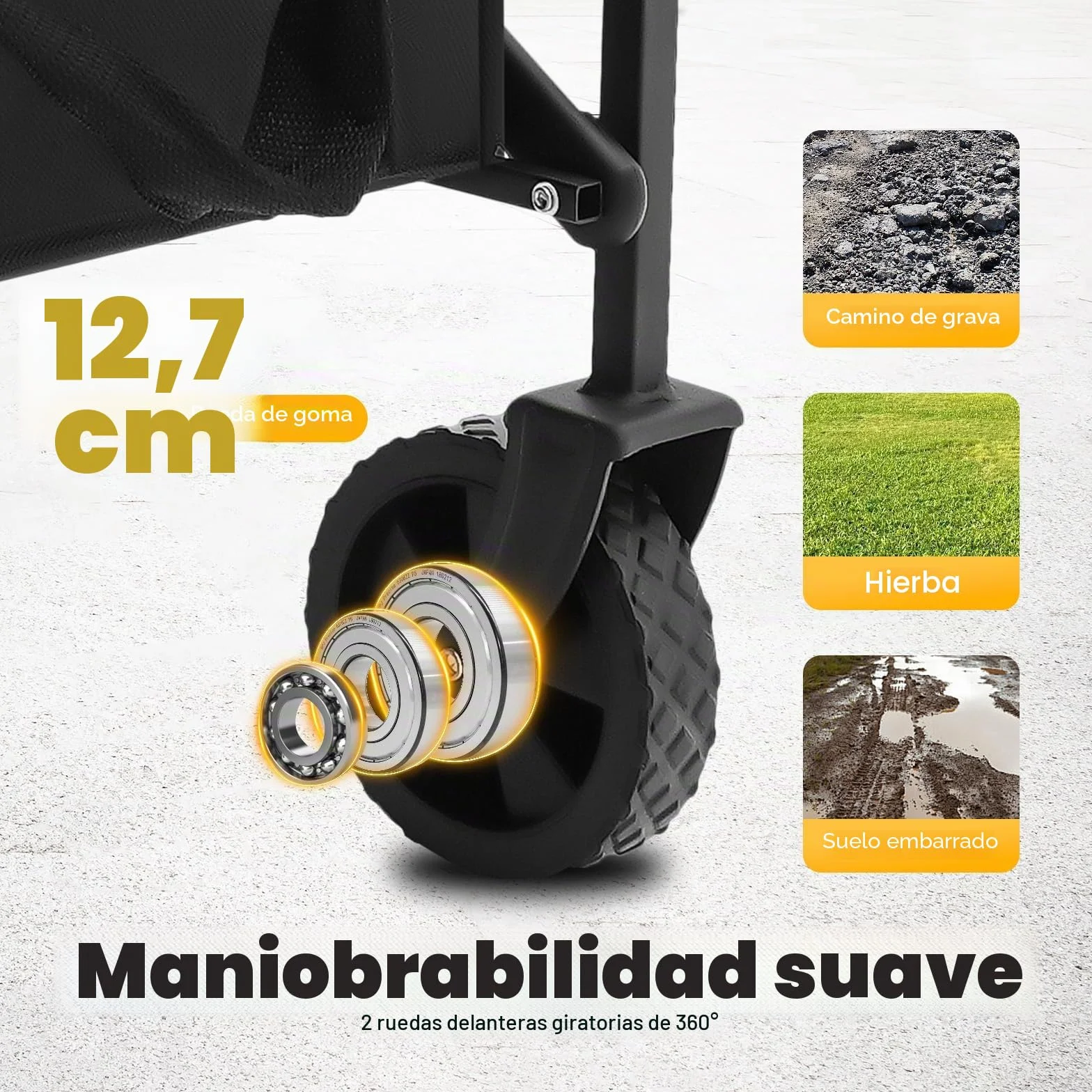 Carro plegable de hasta 80 kg – Carro de transporte con 2 soportes para copas para playa, jardín, camping y compras (ligero y resistente, negro)