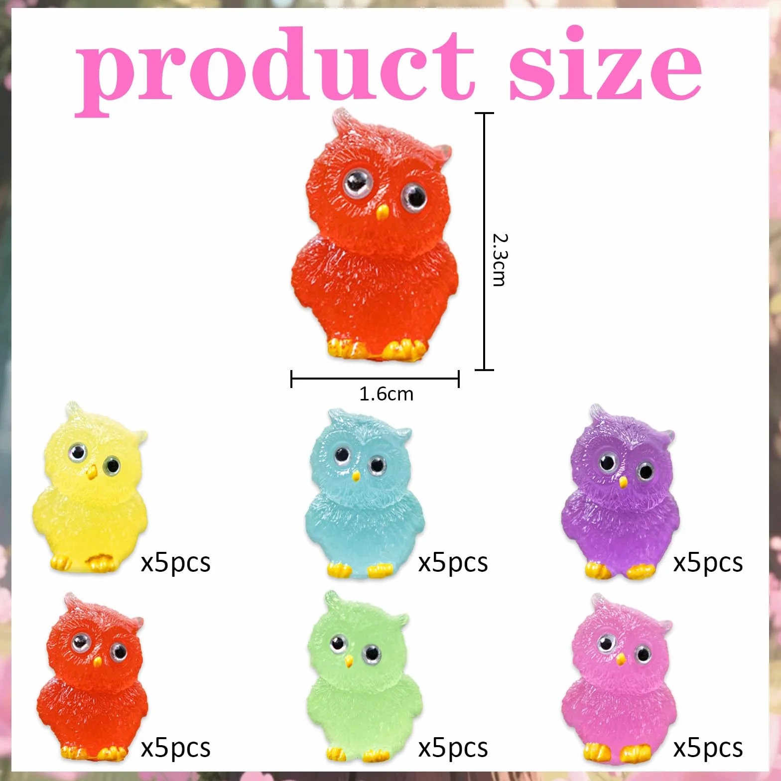 Mini animales luminosos, 30 unidades de mini búhos de resina, 6 colores, pequeñas figuras de búhos, figuras de resina, pequeñas adecuadas para casa de muñecas, paisaje, jardín, plantas