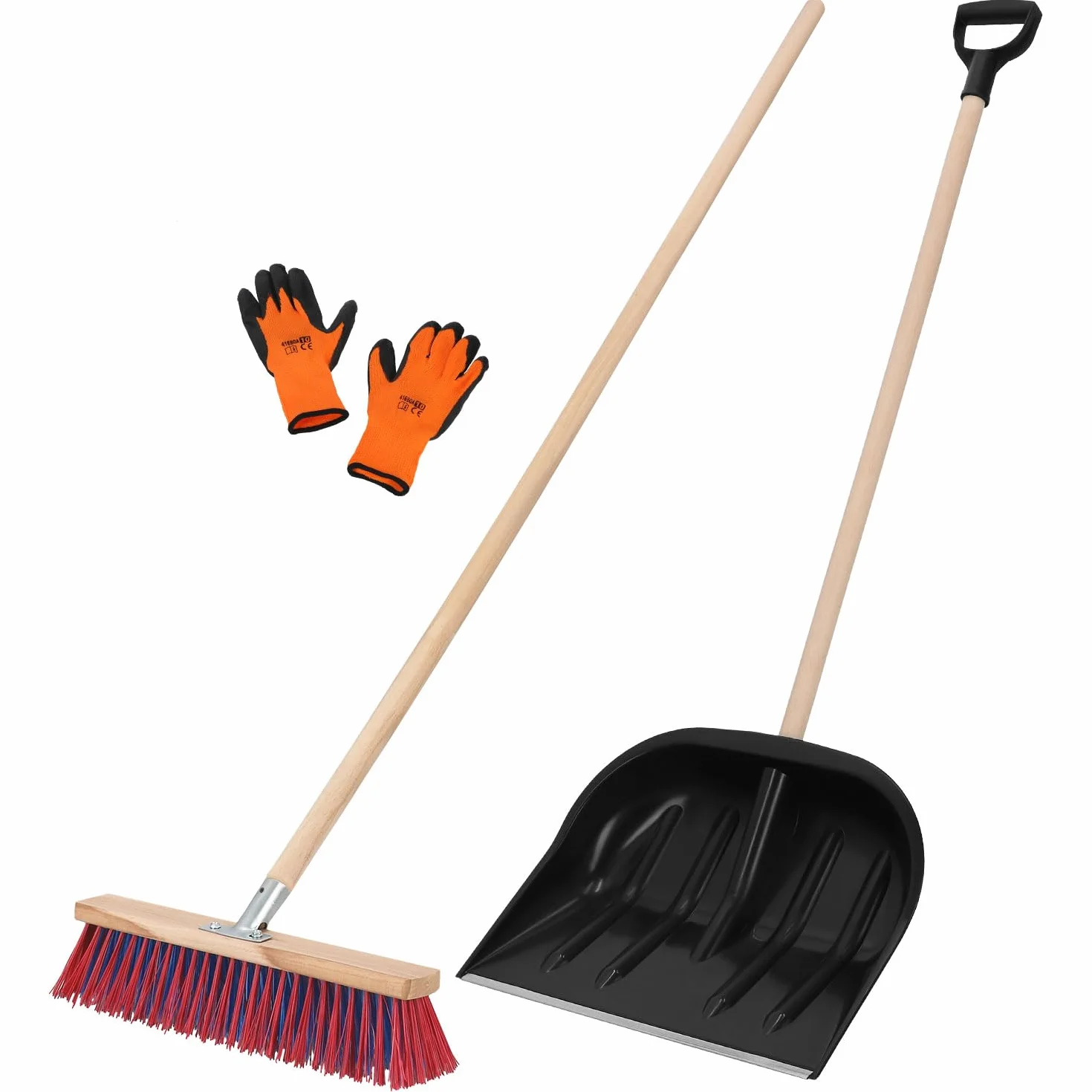 KOTARBAU® Pala de nieve con mango de madera 137 cm, escoba de carretera 43 cm + guantes quitanieves