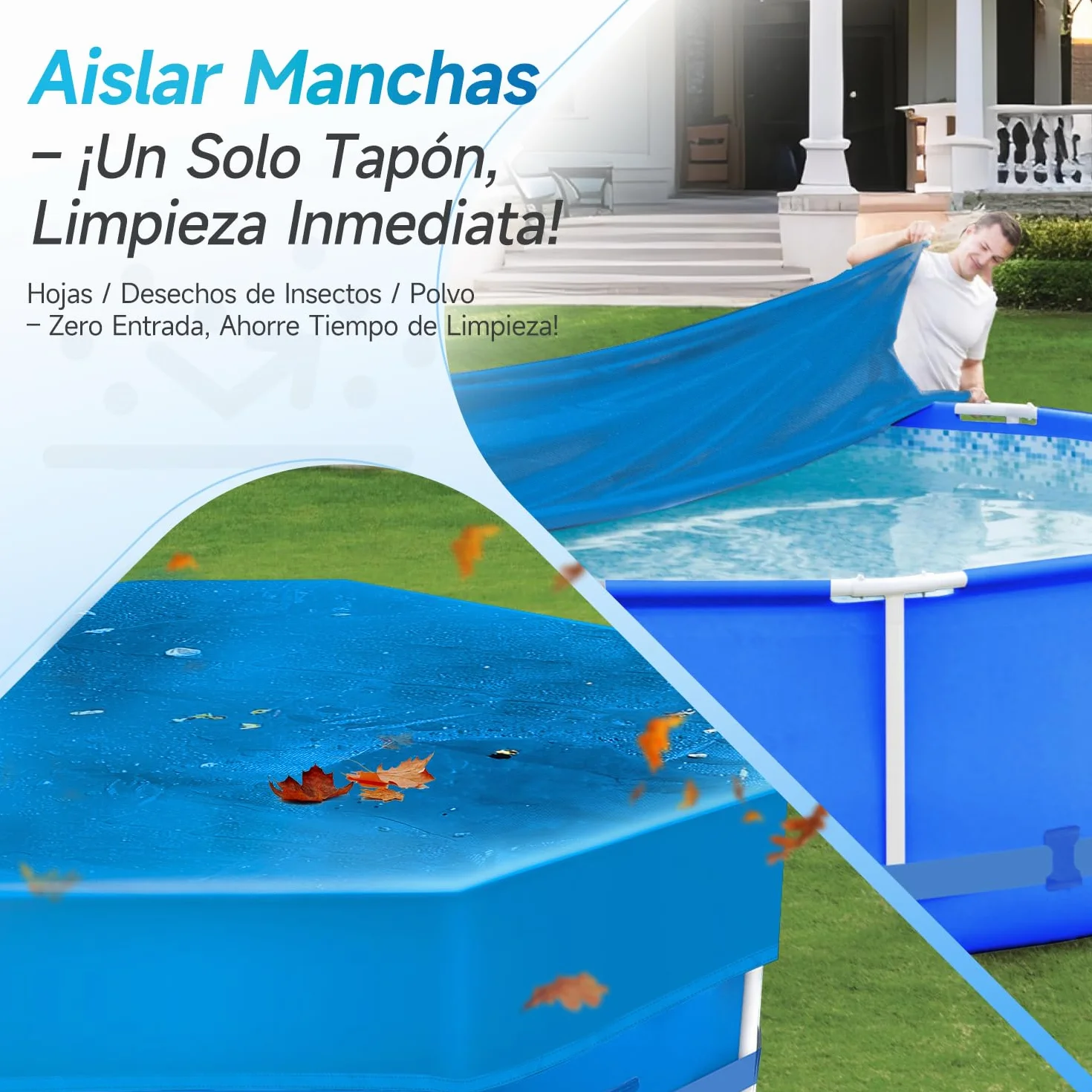 Sekey Cobertor Piscina Redondo 244cm Antiviento Antipolvo Tela Densa Resistente Desgarros Azul