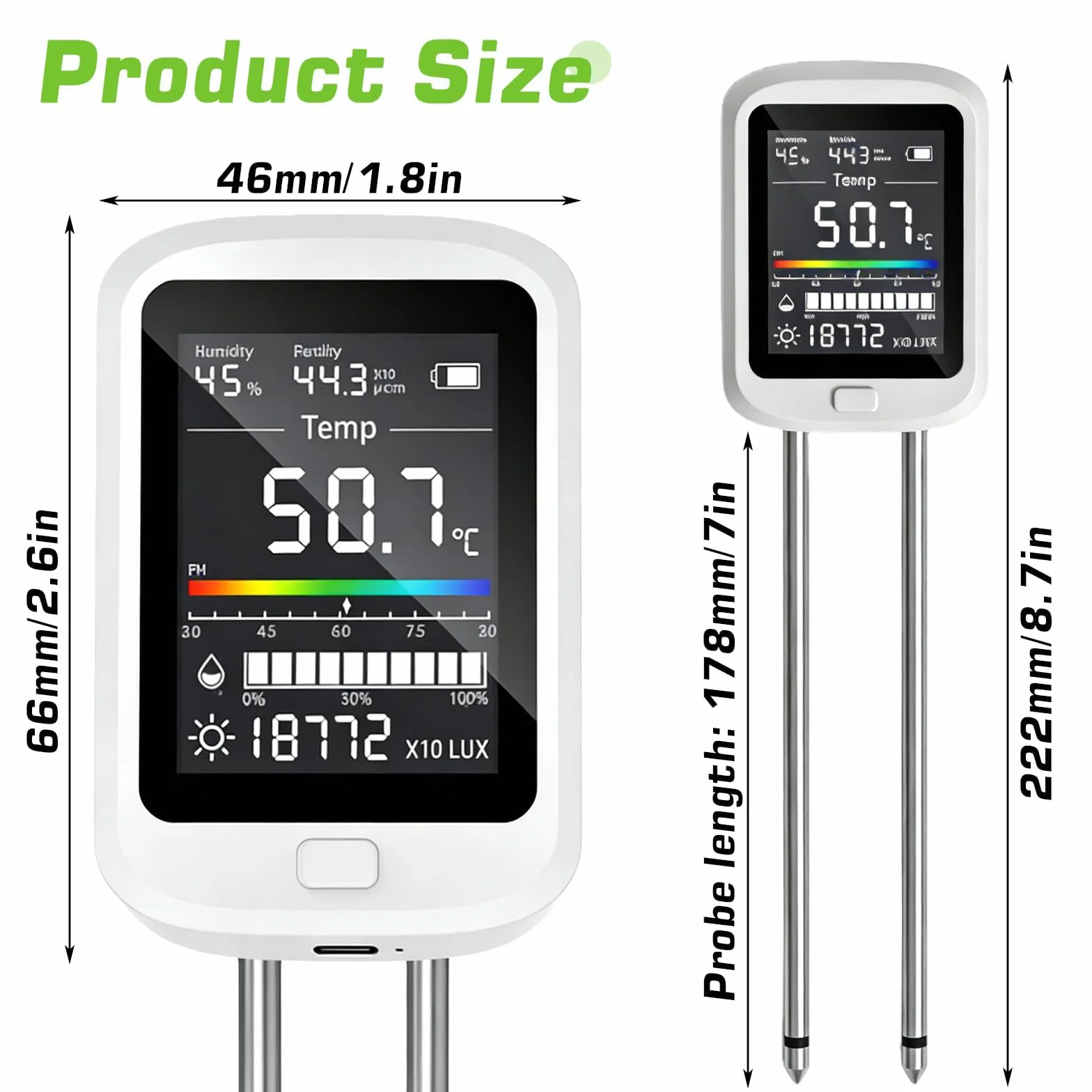 Medidor de pH de tierra 6 en 1, medidor de humedad digital para suelo con PH, temperatura, humedad, luz, fertilidad para jardín