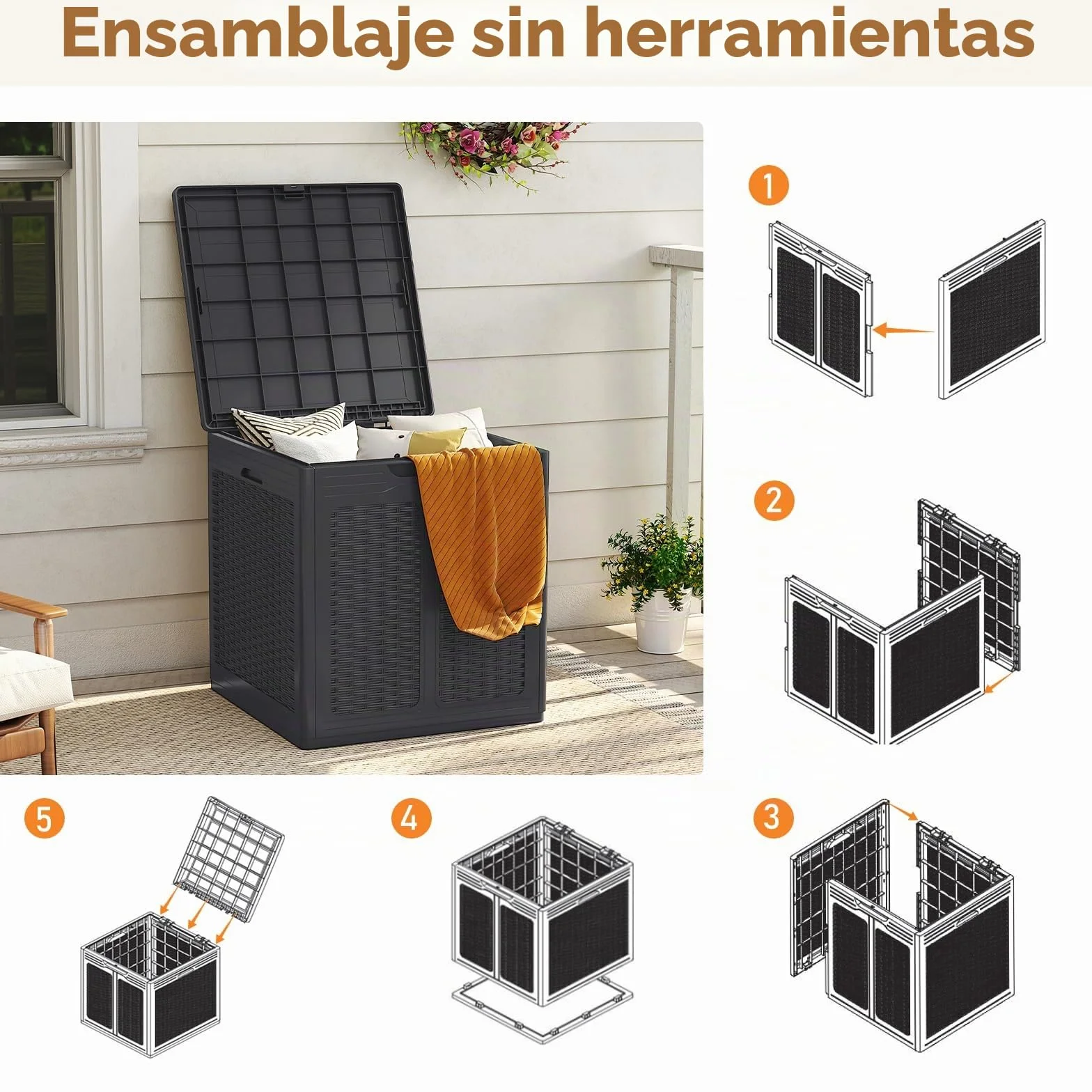 HOMASIS 145L Arcón Exterior Impermeable, Baúl de Jardín Almacenamiento PP, 56x56x60.5 cm, 80 kg