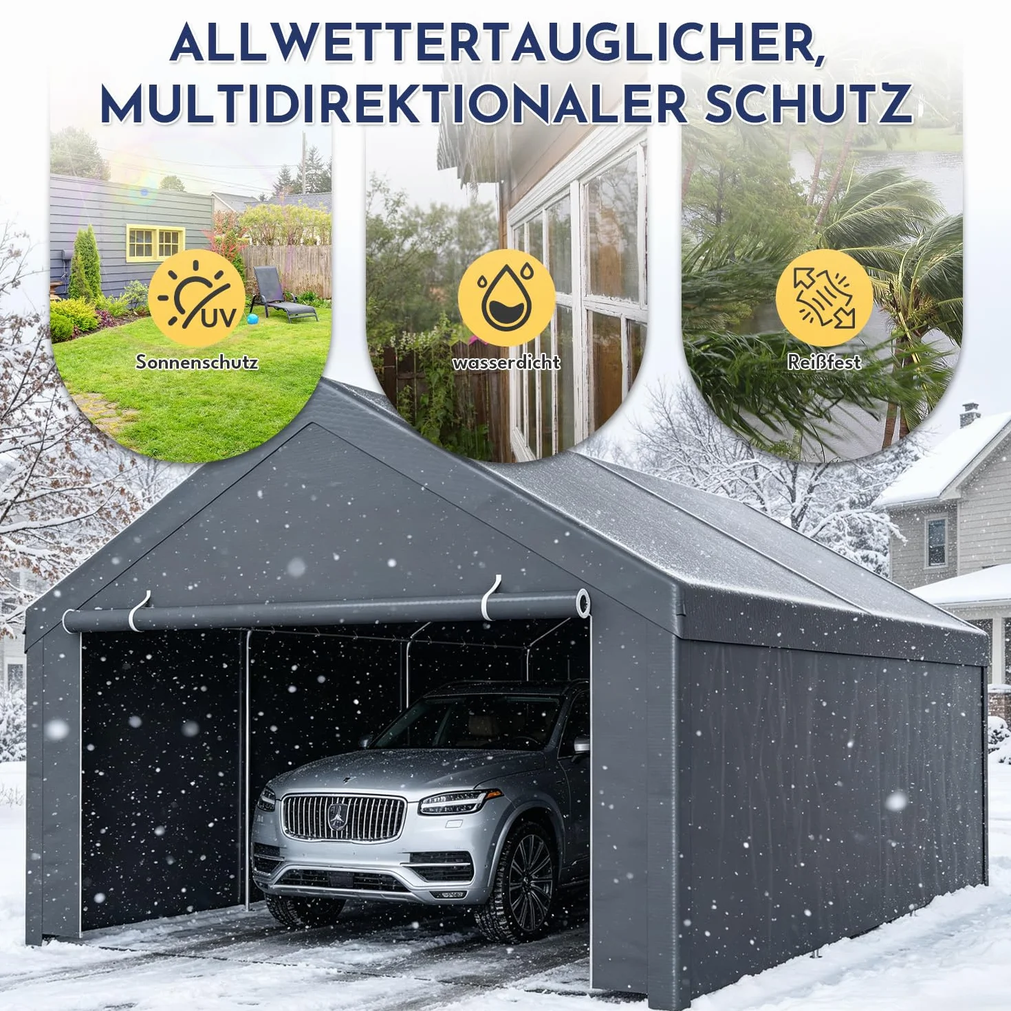 Carport 3x6 m Lona PE Resistente Intemperie UV Cobertizo Coche SUV Camión