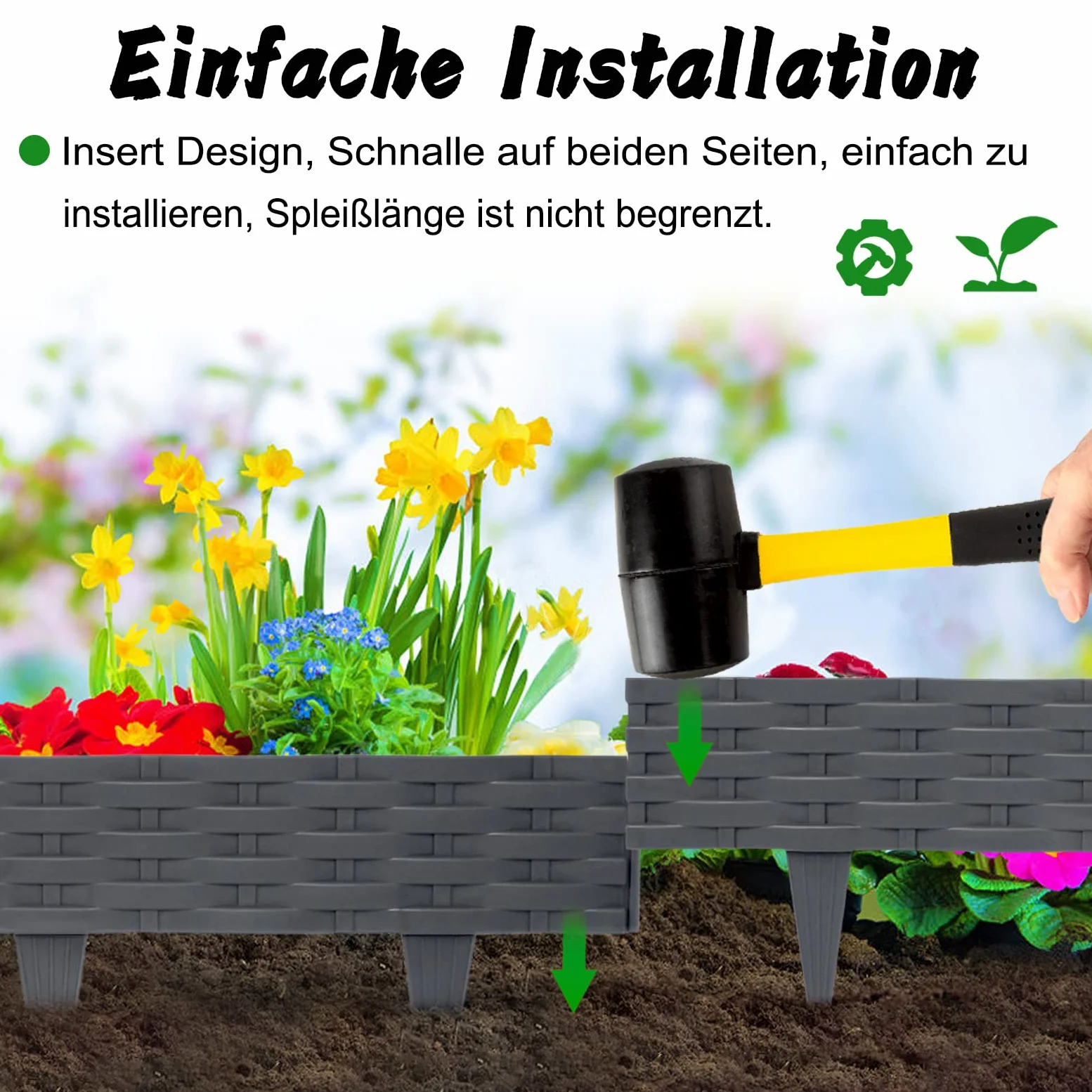Froadp 100cm Imitación de Ratán Delimitadores de Bordes para Jardín, Borduras de Cama Flexible de Plástico, Bendable Vallas de Césped para Parterres, Empalizadas Bordillos (30 Piezas, Antracita)