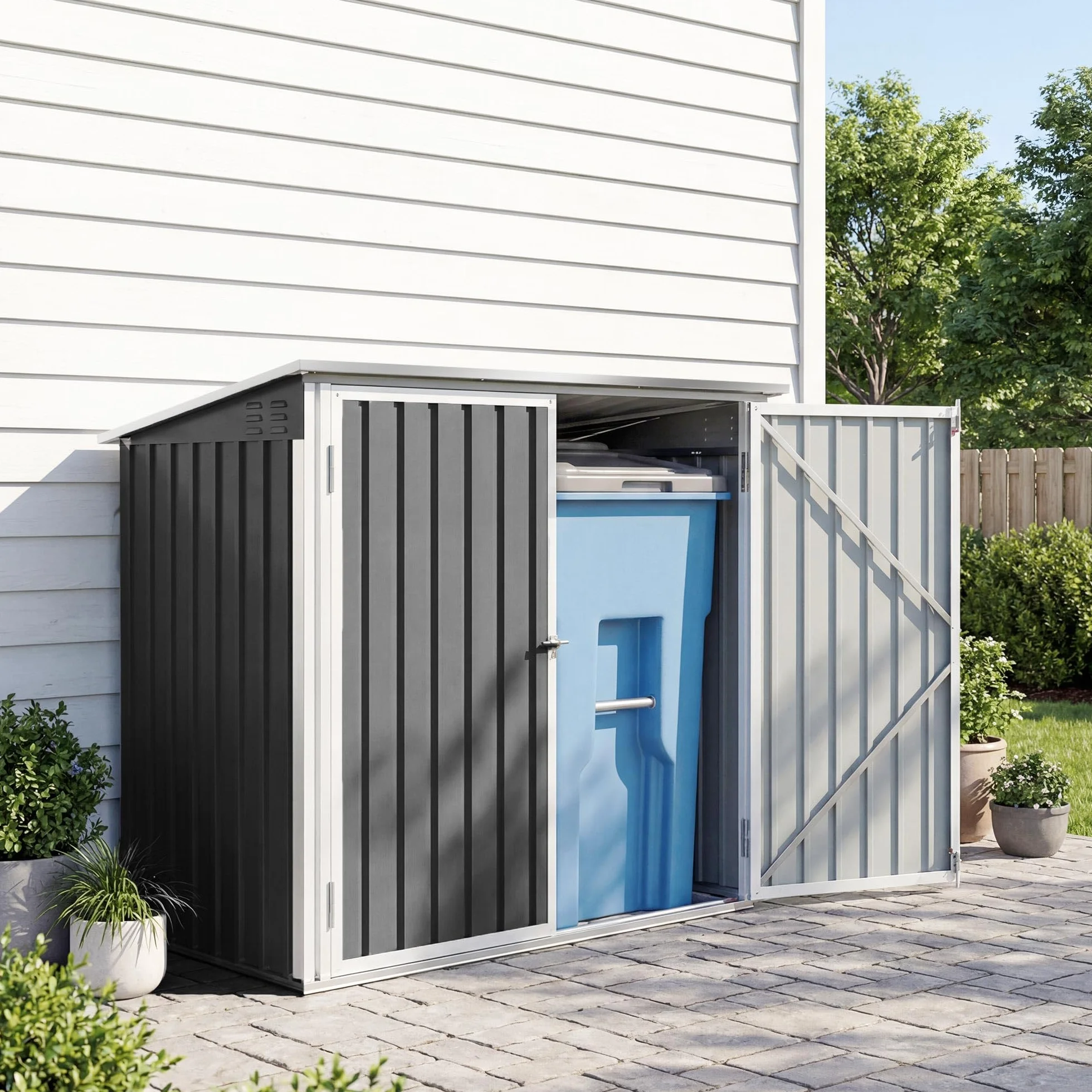 Outsunny Cobertizo para Contenedor de Basura Doble, Acero Galvanizado, 179.5x108x129.5 cm, Gris Oscuro