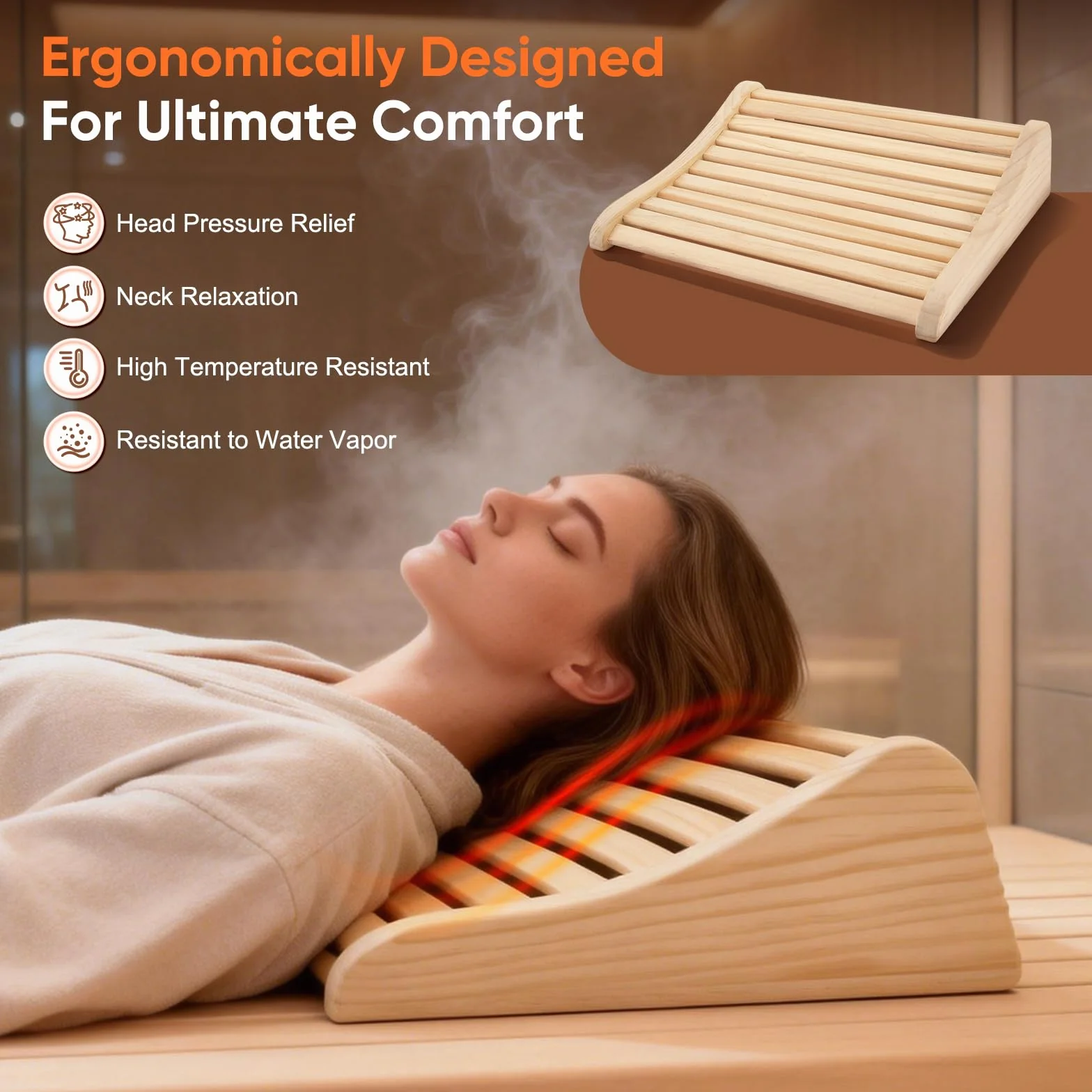 Reposacabezas de Sauna de Madera 2 Piezas, Almohada Cervical Ergonómica para Sauna, Soporte de Cabeza de Madera Natural de Cedro, Accesorio de Sauna para Relajación y Confort 37x33x10cm