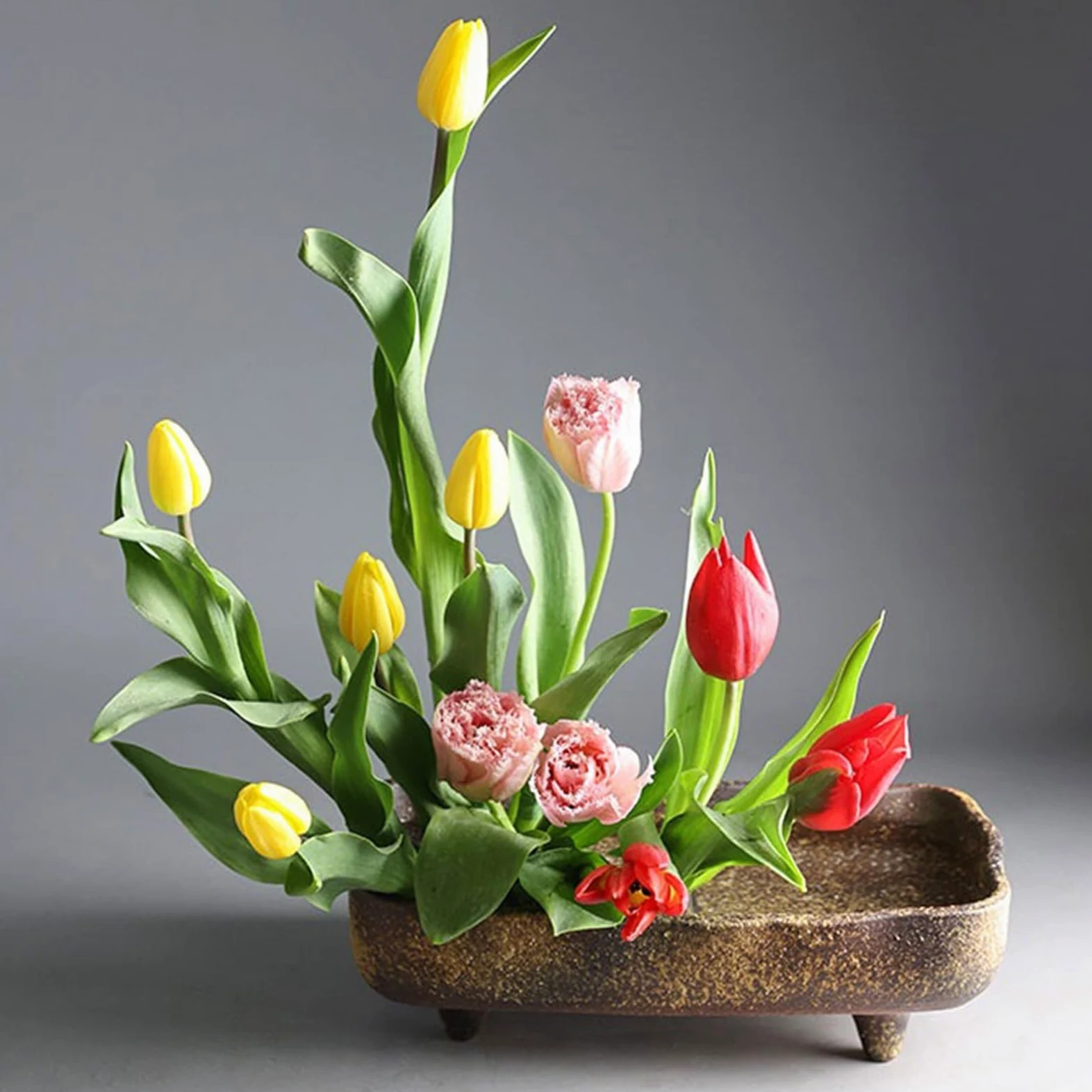 Bandeja decorativa rectangular retro de cerámica para arreglos florales