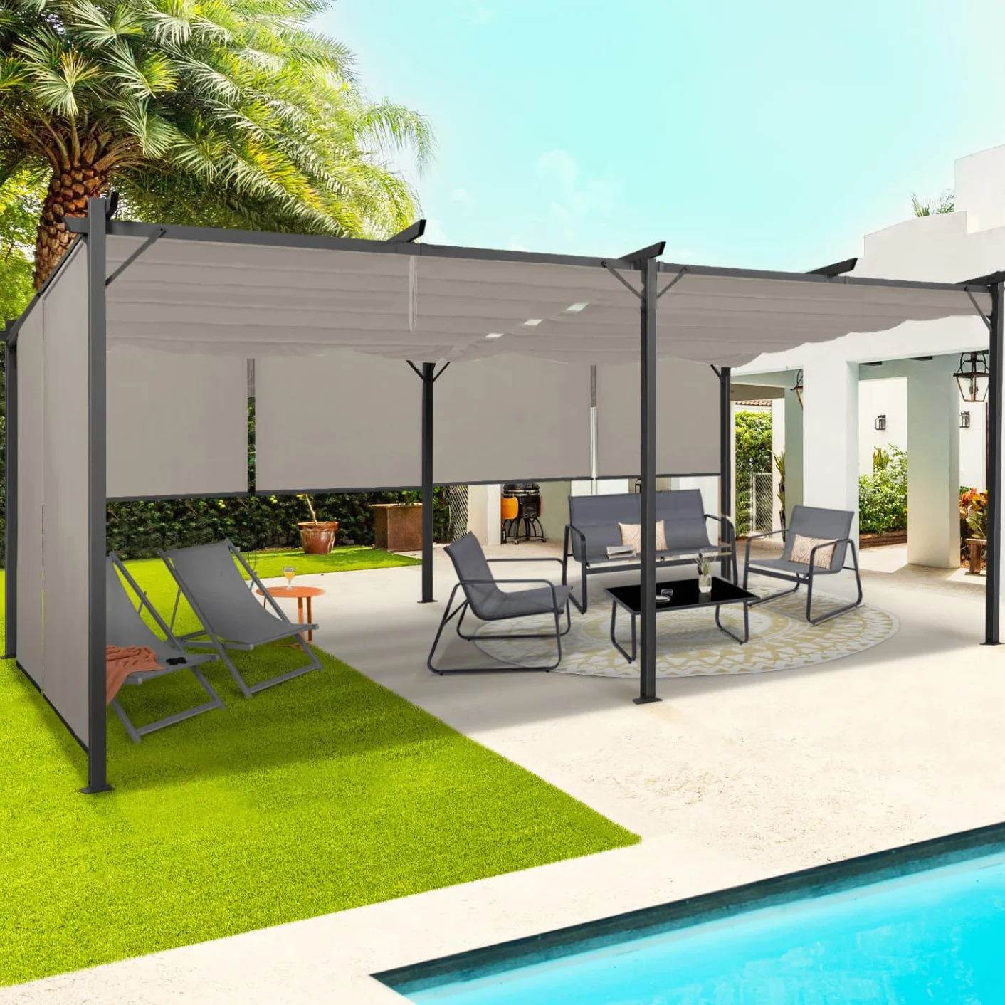 Pergola edición especial techo retráctil 3x6 M gris 6 persianas