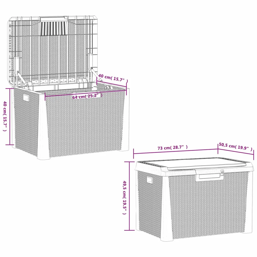 vidaXL Caja Almacenaje Jardín Cojín Asiento Cerradura Exterior Baúl Patio PP Marrón 125 L