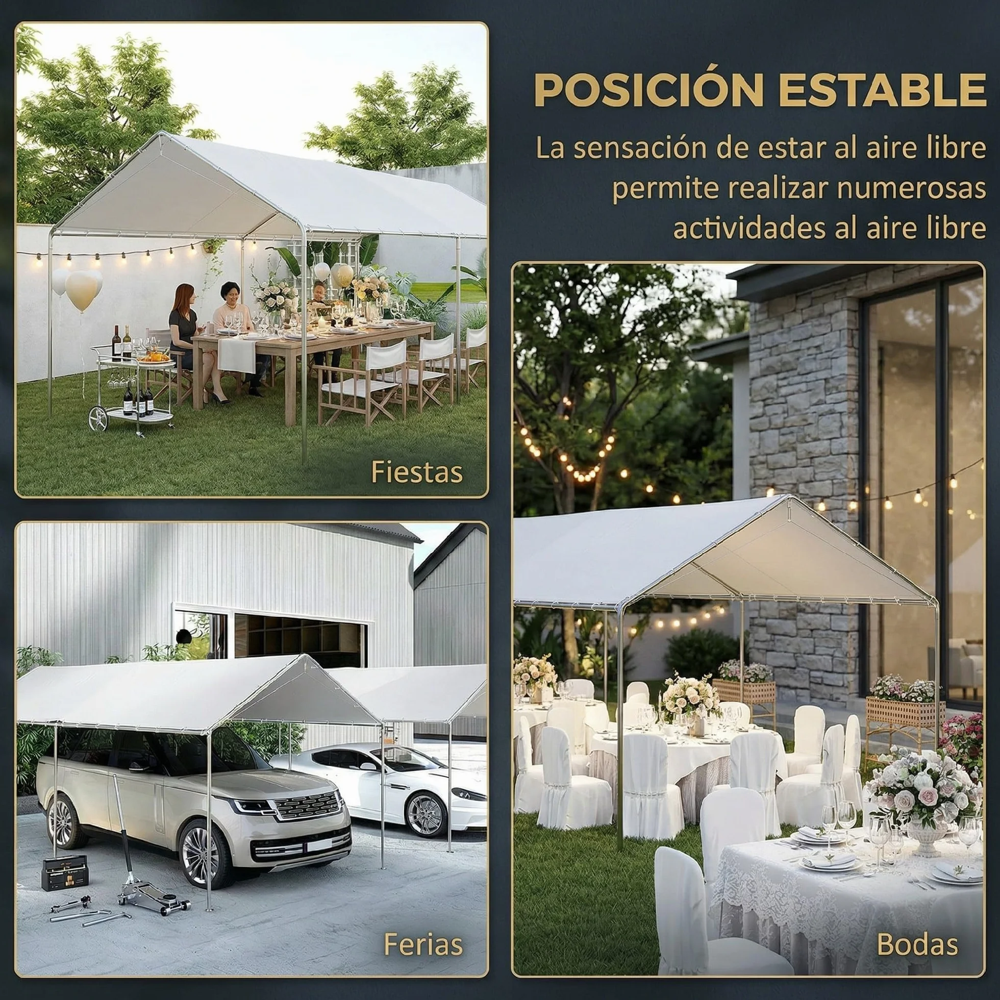 Outsunny Carpa Garaje 3x6 m Cochera Exterior Portátil Impermeable Anti-UV Marco Acero Galvanizado Blanco