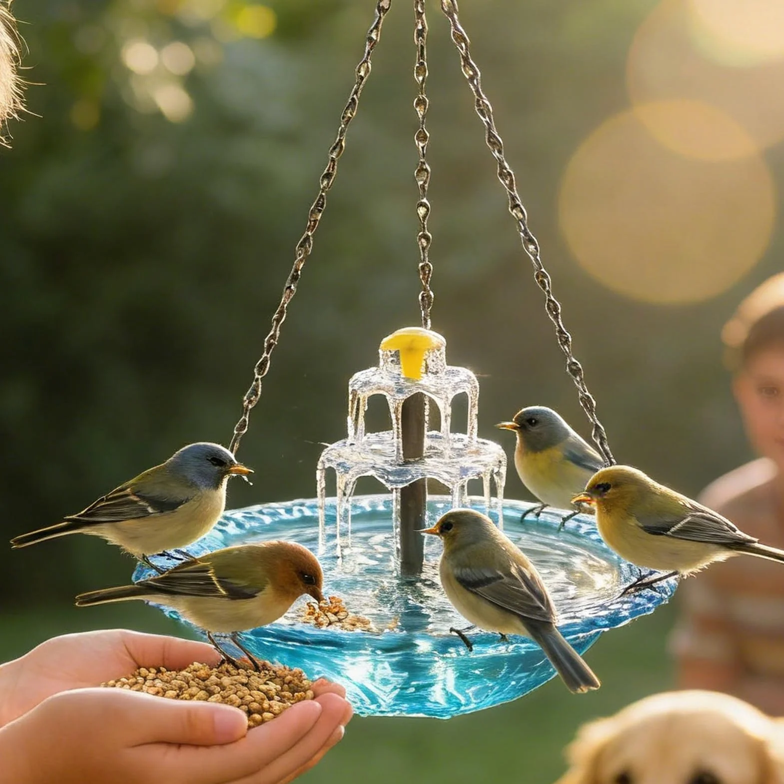 Baño para pájaros colgante 3 capas fuente solar cascada bebedero agua con energía