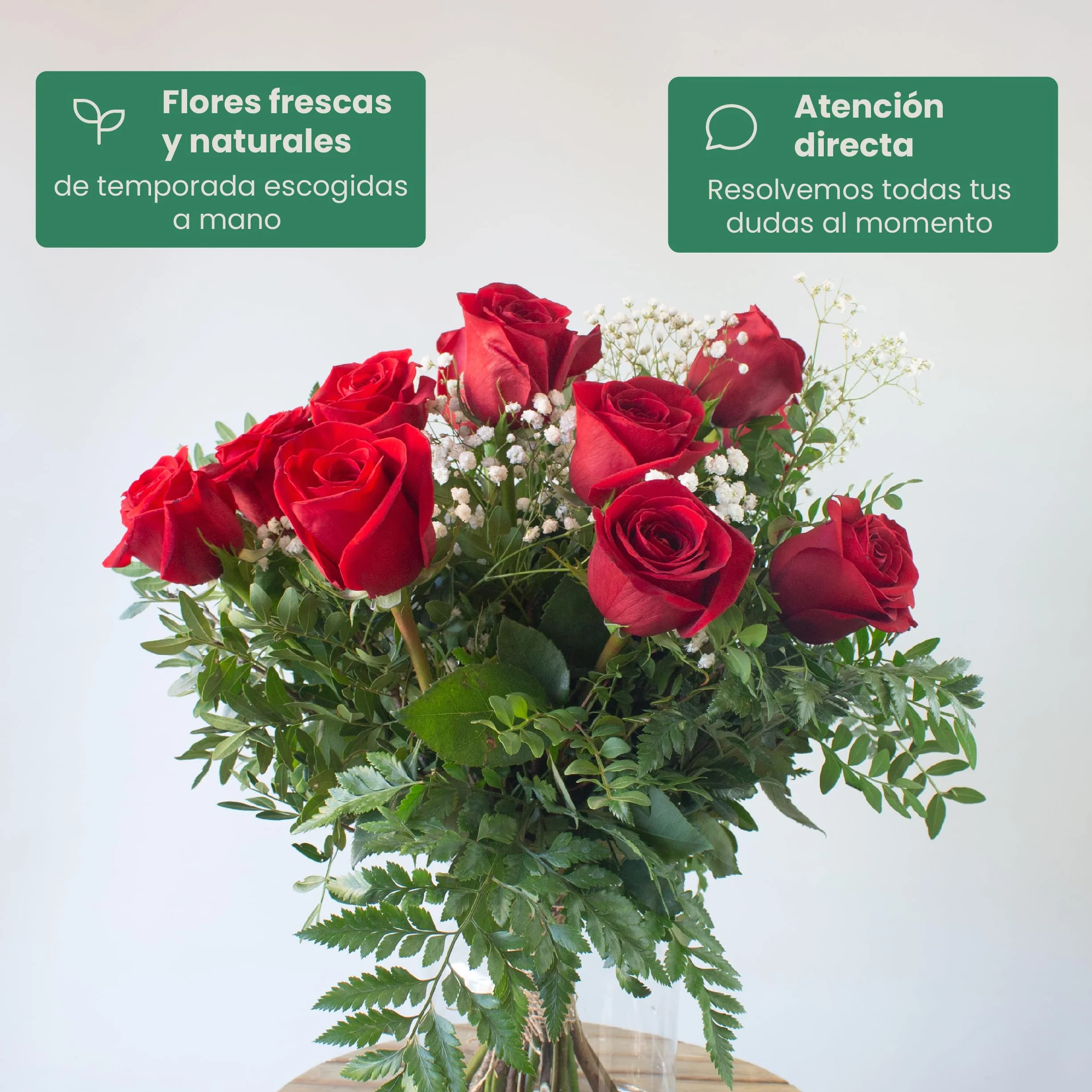Acurrucalas® Ramo de Flores Rosas Rojas con Dedicatoria 12 Flores Frescas Naturales