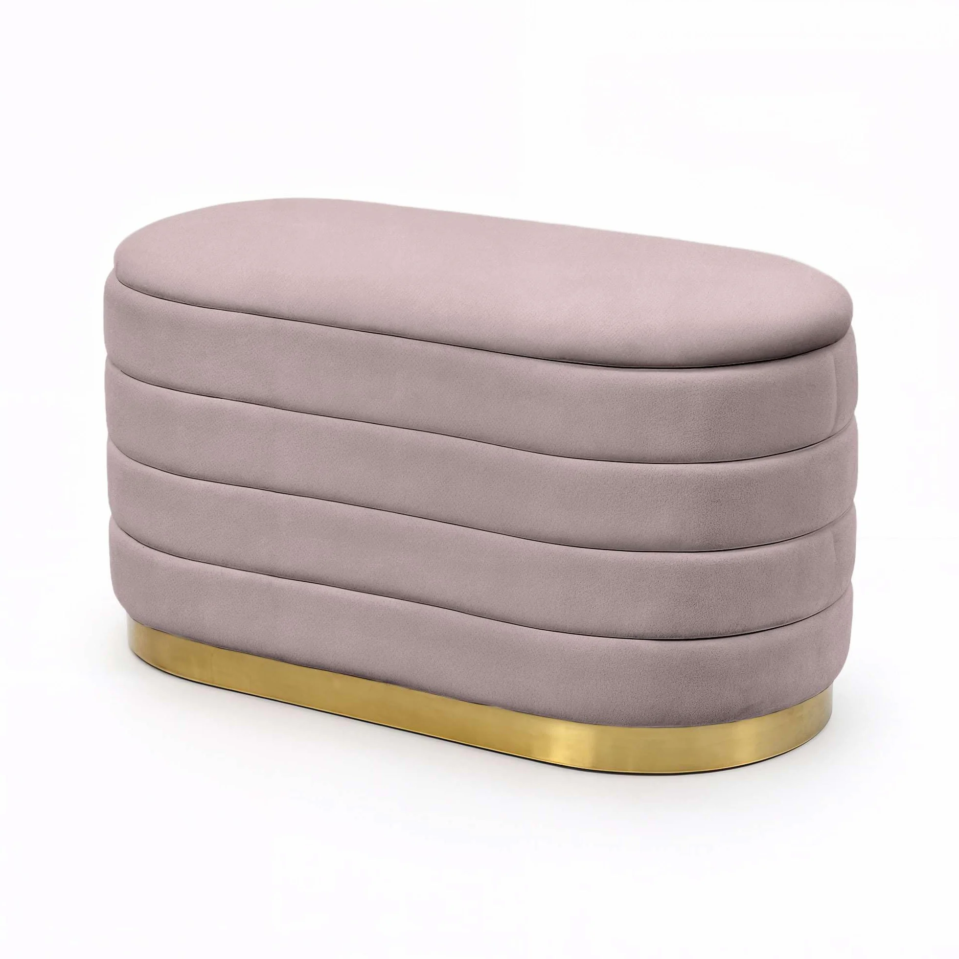 AKORD Banqueta con Almacenamiento en Terciopelo 80 cm, Banco de Cama Tapizado, Patas de Metal Dorado, Rosa empolvado