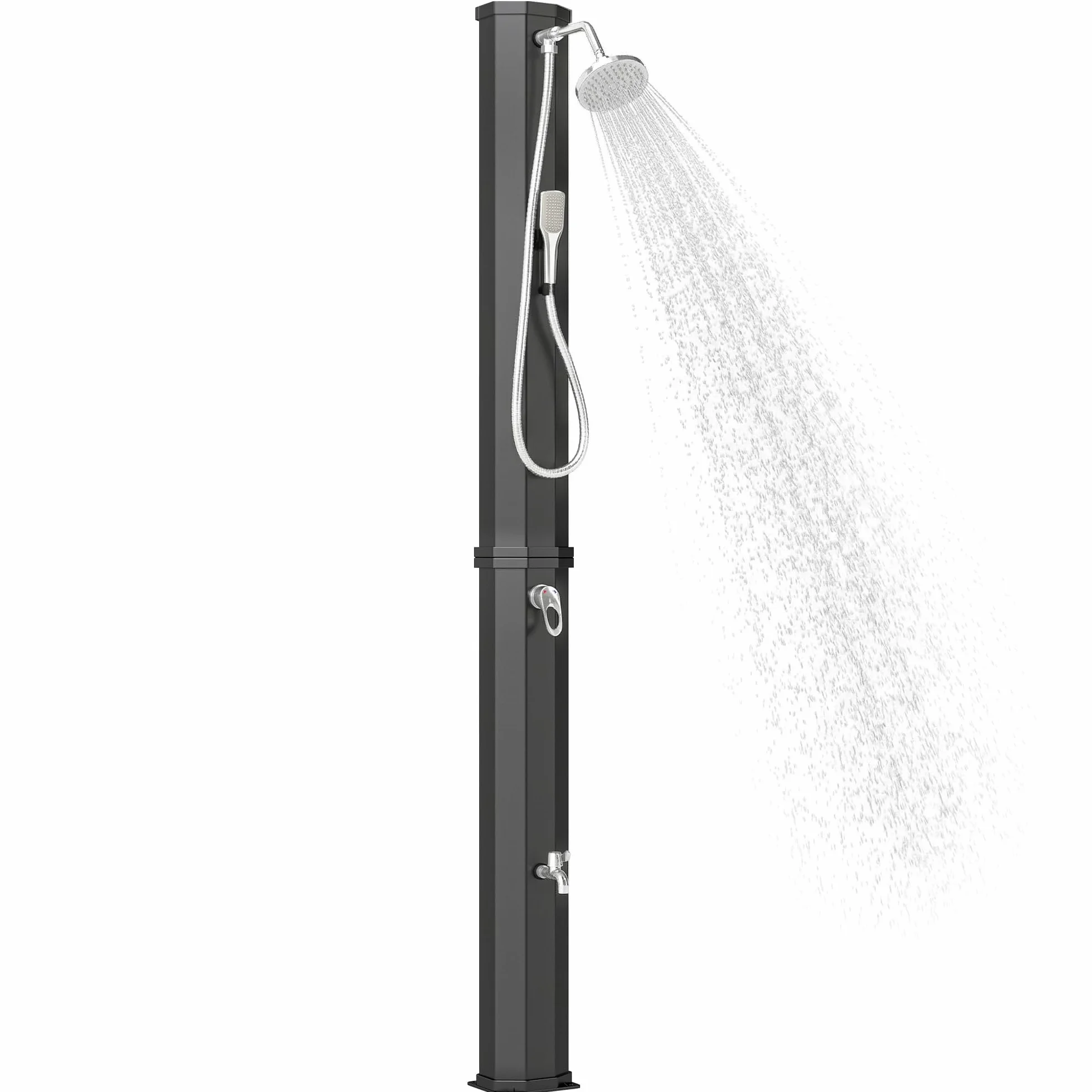 Outsunny Ducha Solar de Jardín 60 L Exterior Máx. 60 °C Agua Fría y Caliente 21,8x18,2x227 cm Negro