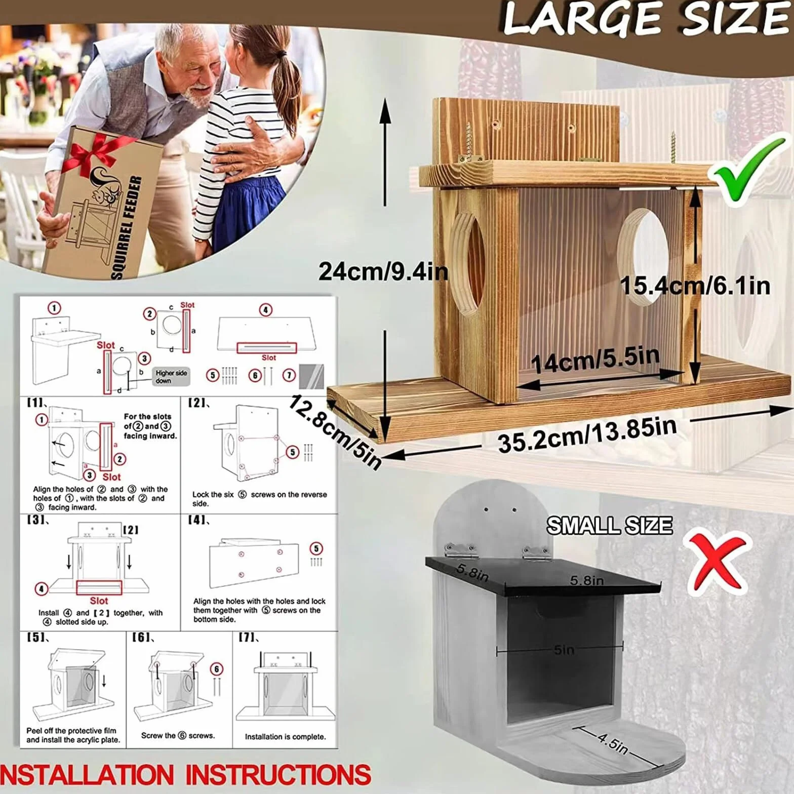 Comedero para ardillas con soporte para maíz, alimentador de vida silvestre, decoración de jardín, marrón claro
