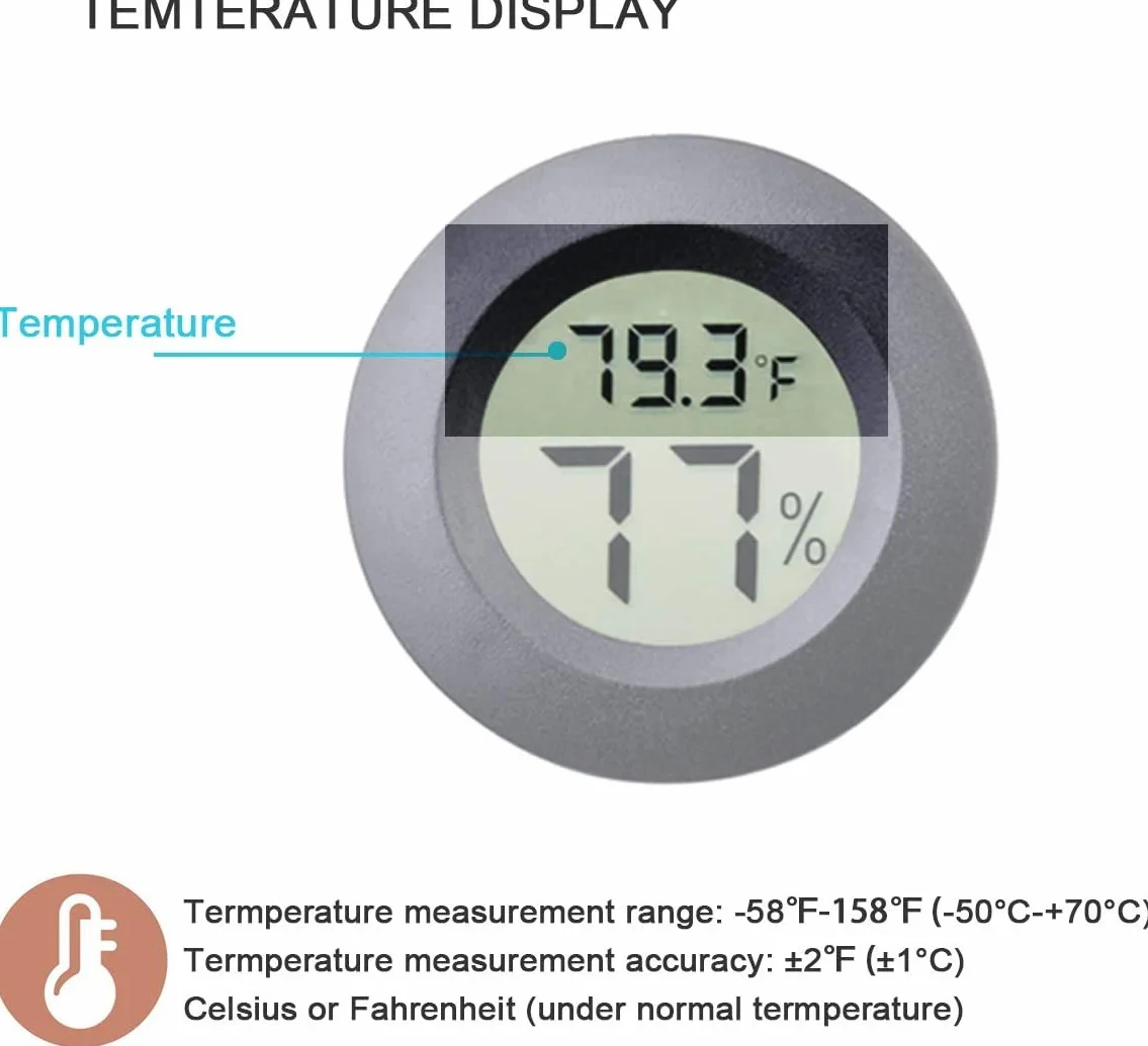 Mini Higrómetro Termómetro Monitor LCD Digital Medidor de Humedad Interior Exterior para Humidificadores Deshumidificadores Invernadero Sótano (2PCS Black)