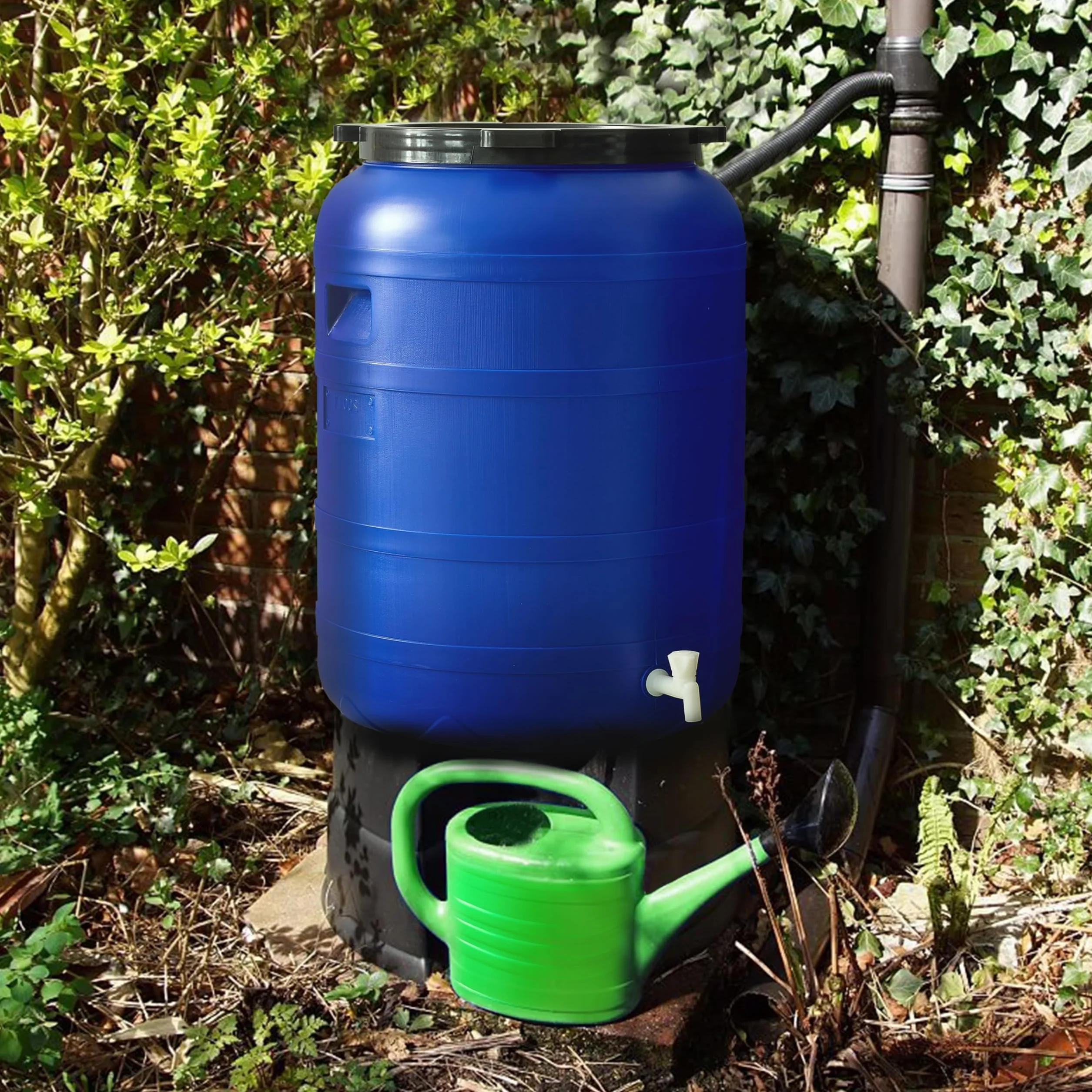 Garronda Barril de Boca Ancha 150 litros BPA-Libre con Grifo para Alimentos, Agua de Lluvia, Jardines Azul