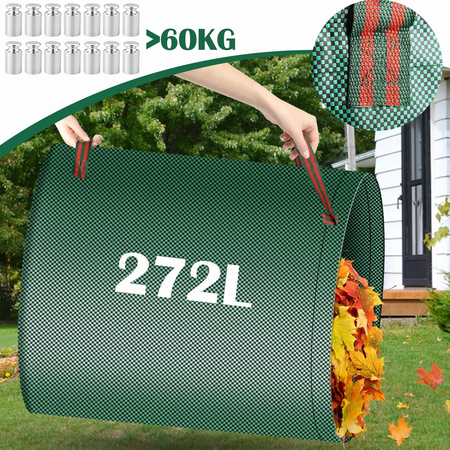 Saco de basura para jardín 3 x 272 L plegable de polipropileno resistente a desgarros