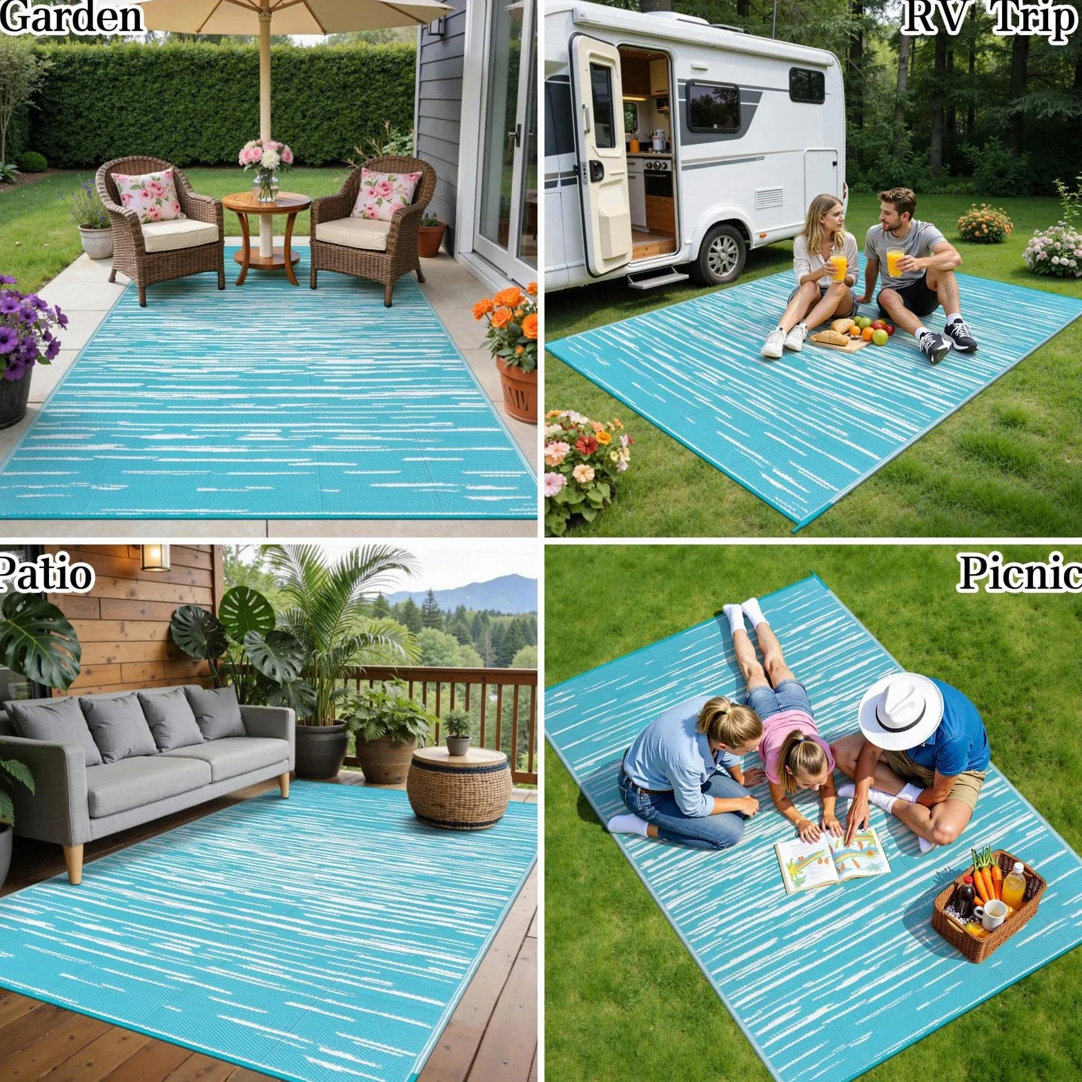 SHACOS Alfombra Exterior 240x300cm Plástico Impermeable Reversible Jardín